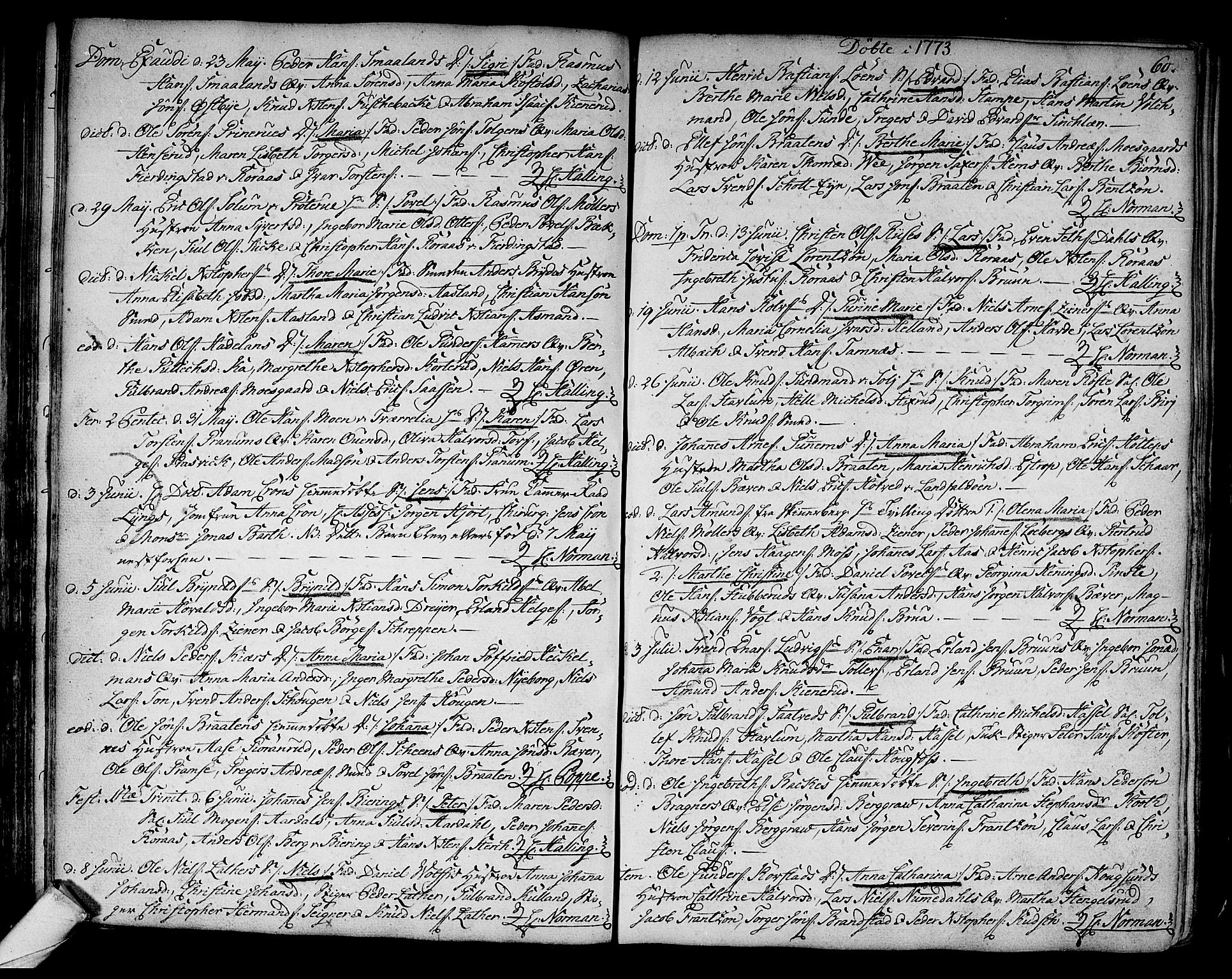 Kongsberg kirkebøker, AV/SAKO-A-22/F/Fa/L0005: Parish register (official) no. I 5, 1769-1782, p. 60