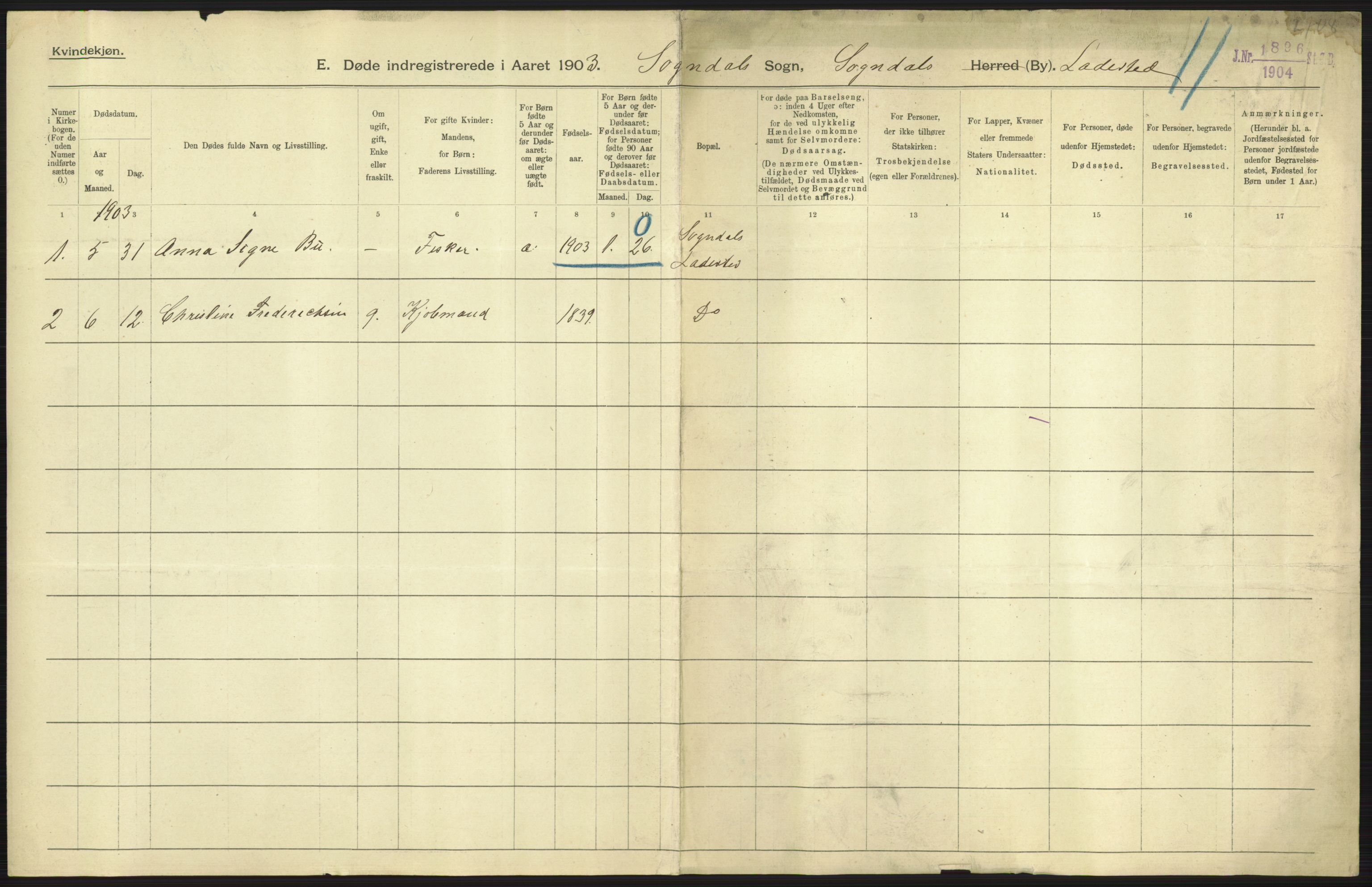 Statistisk sentralbyrå, Sosiodemografiske emner, Befolkning, AV/RA-S-2228/D/Df/Dfa/Dfaa/L0012: Stavanger amt: Fødte, gifte, døde, 1903, p. 817