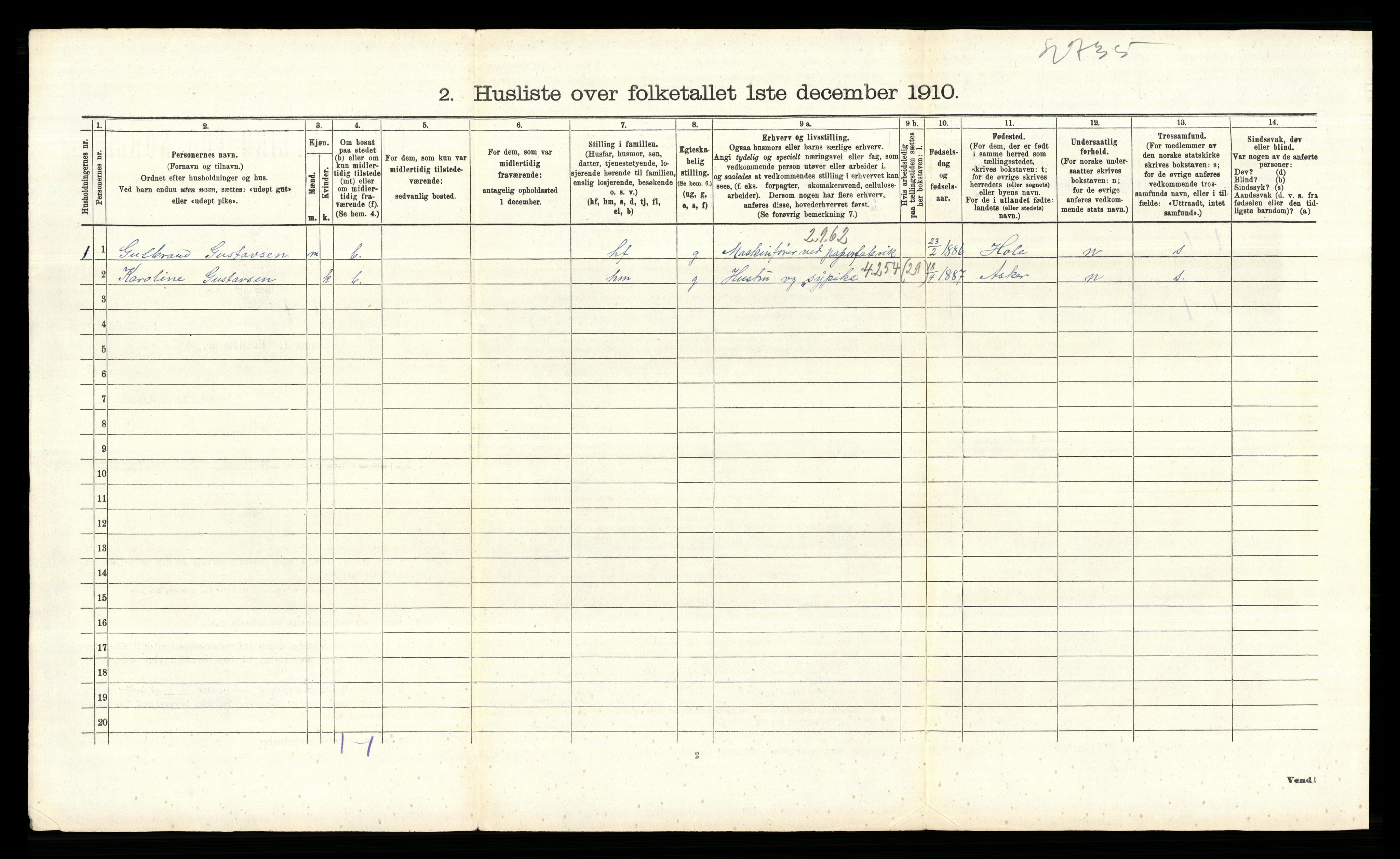 RA, 1910 census for Bærum, 1910, p. 748