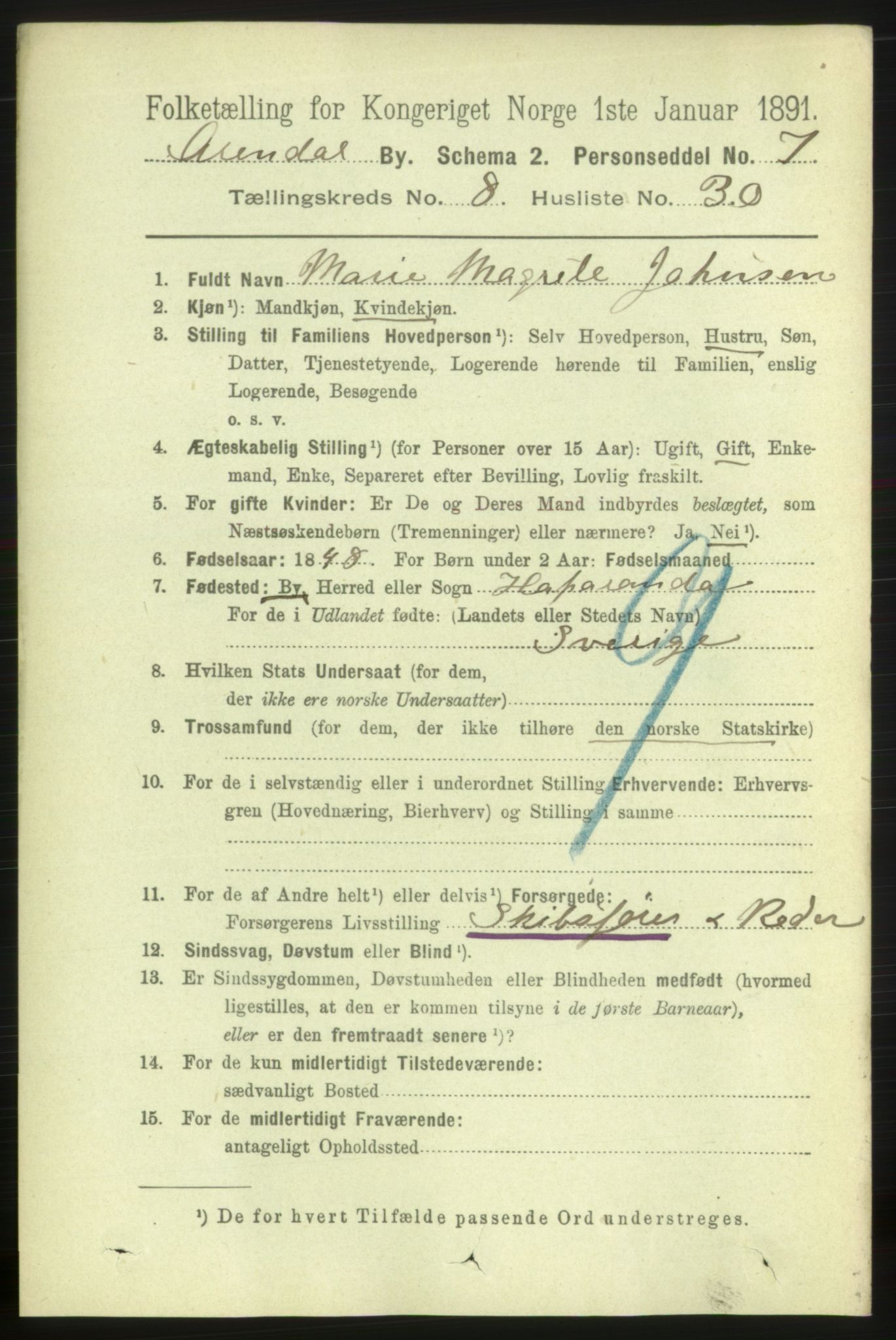 RA, 1891 census for 0903 Arendal, 1891, p. 3214