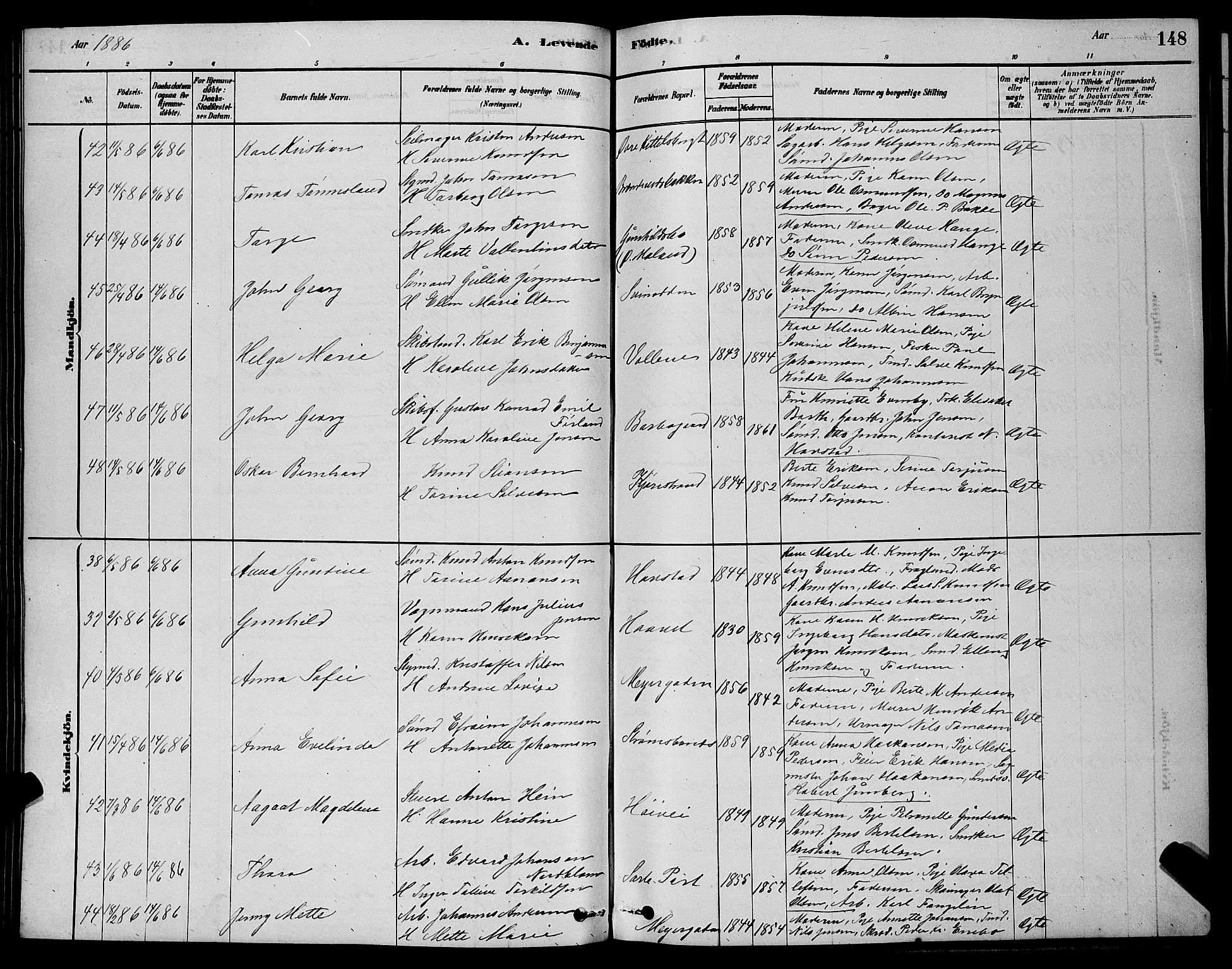 Barbu sokneprestkontor, AV/SAK-1111-0003/F/Fb/L0001: Parish register (copy) no. B 1, 1878-1890, p. 148