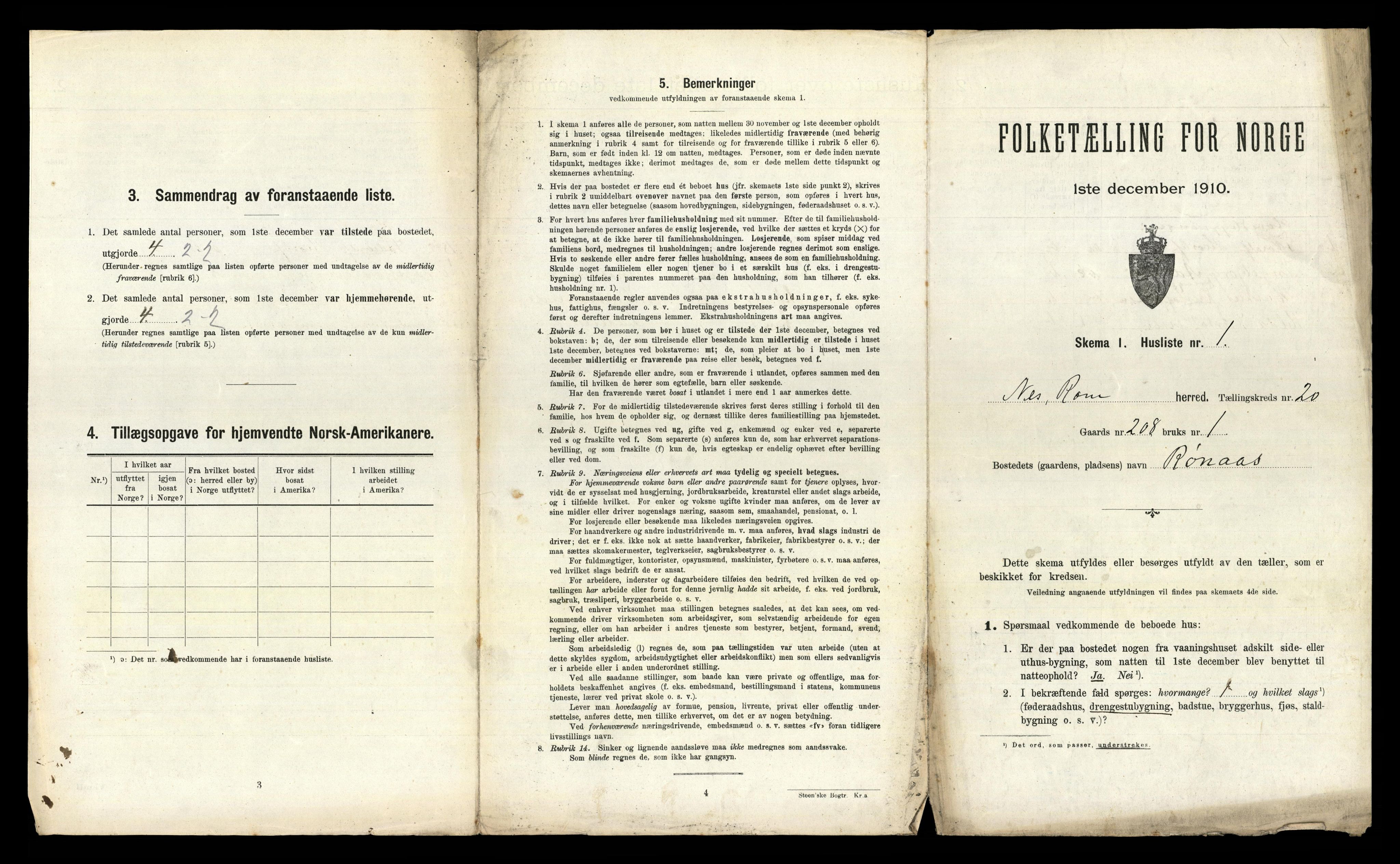 RA, 1910 census for Nes, 1910, p. 2788