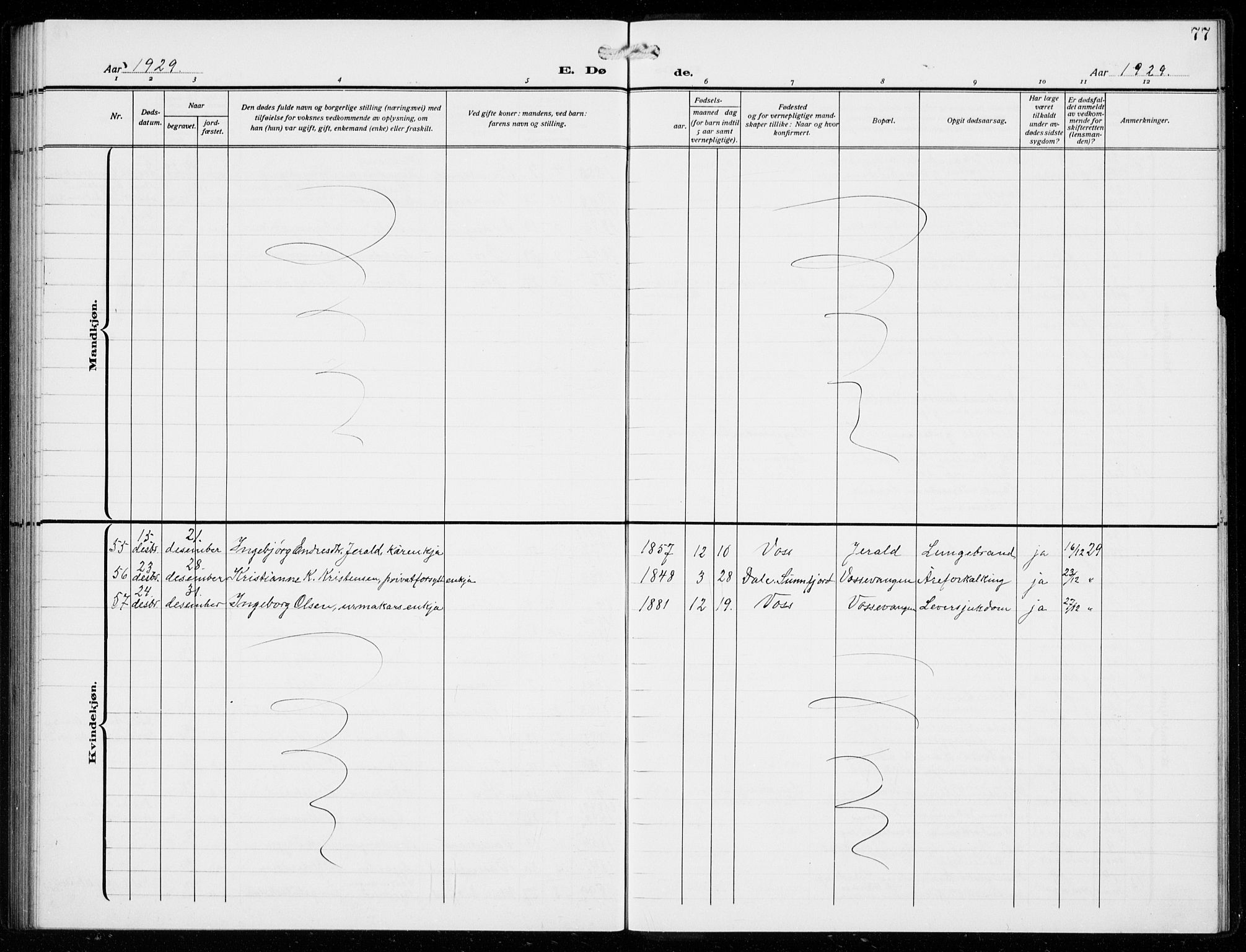 Voss sokneprestembete, SAB/A-79001/H/Hab: Parish register (copy) no. F  2, 1913-1932, p. 77