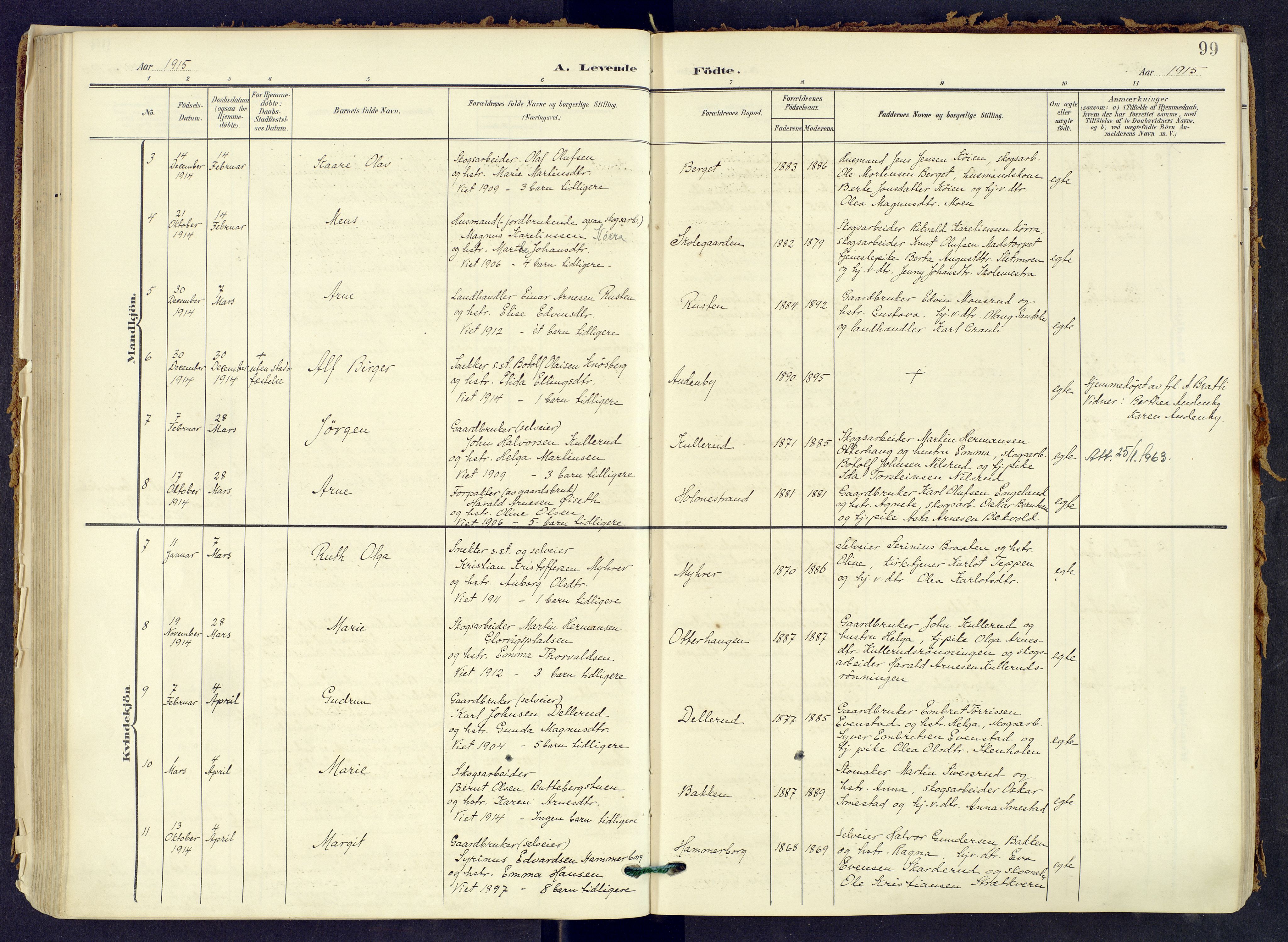 Våler prestekontor, Hedmark, AV/SAH-PREST-040/H/Ha/Haa/L0008: Parish register (official) no. 8, 1905-1921, p. 99