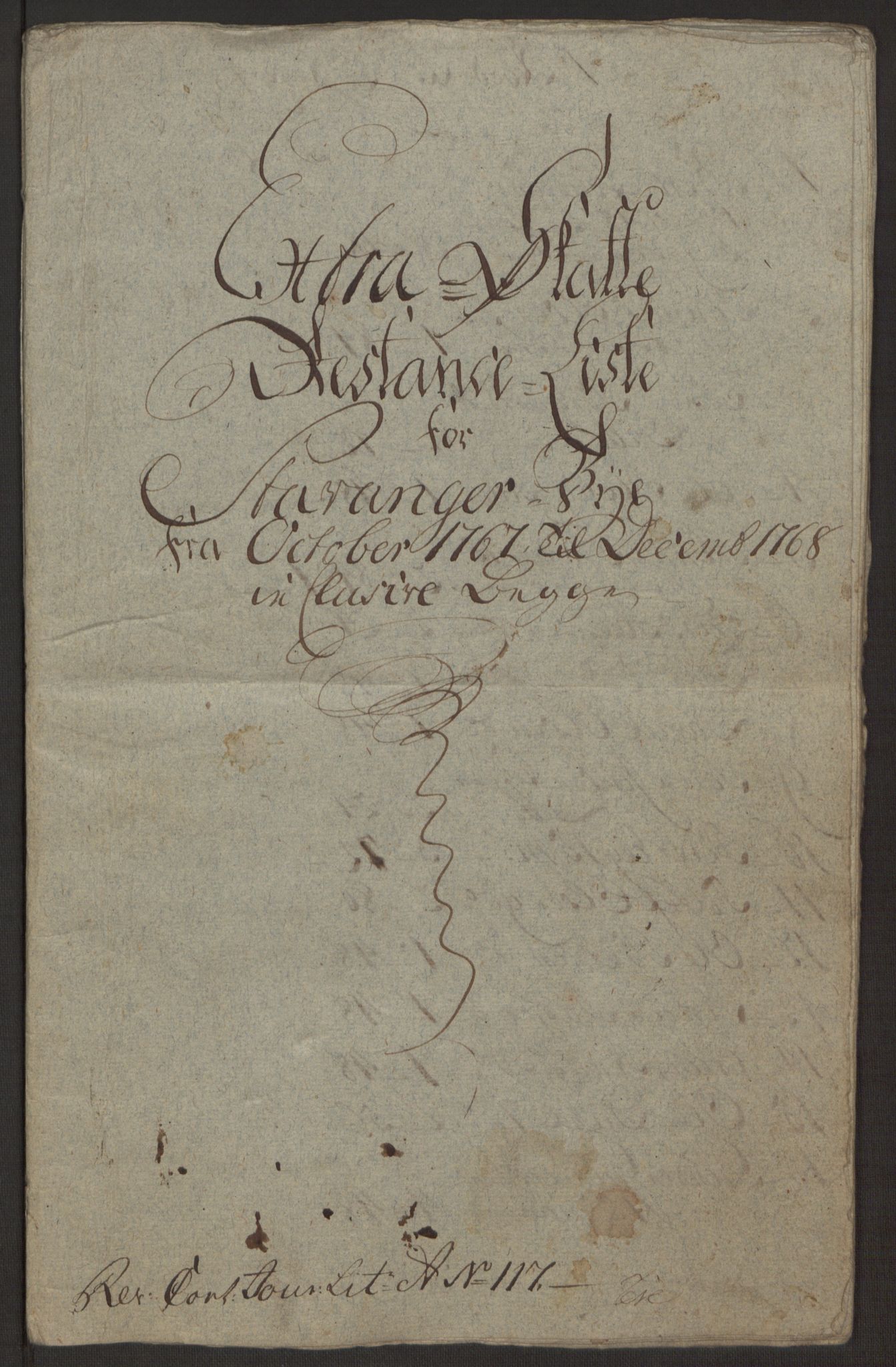 Rentekammeret inntil 1814, Reviderte regnskaper, Byregnskaper, AV/RA-EA-4066/R/Ro/L0305/0001: [O6] Kontribusjonsregnskap / Ekstraskatt, 1762-1768, p. 393