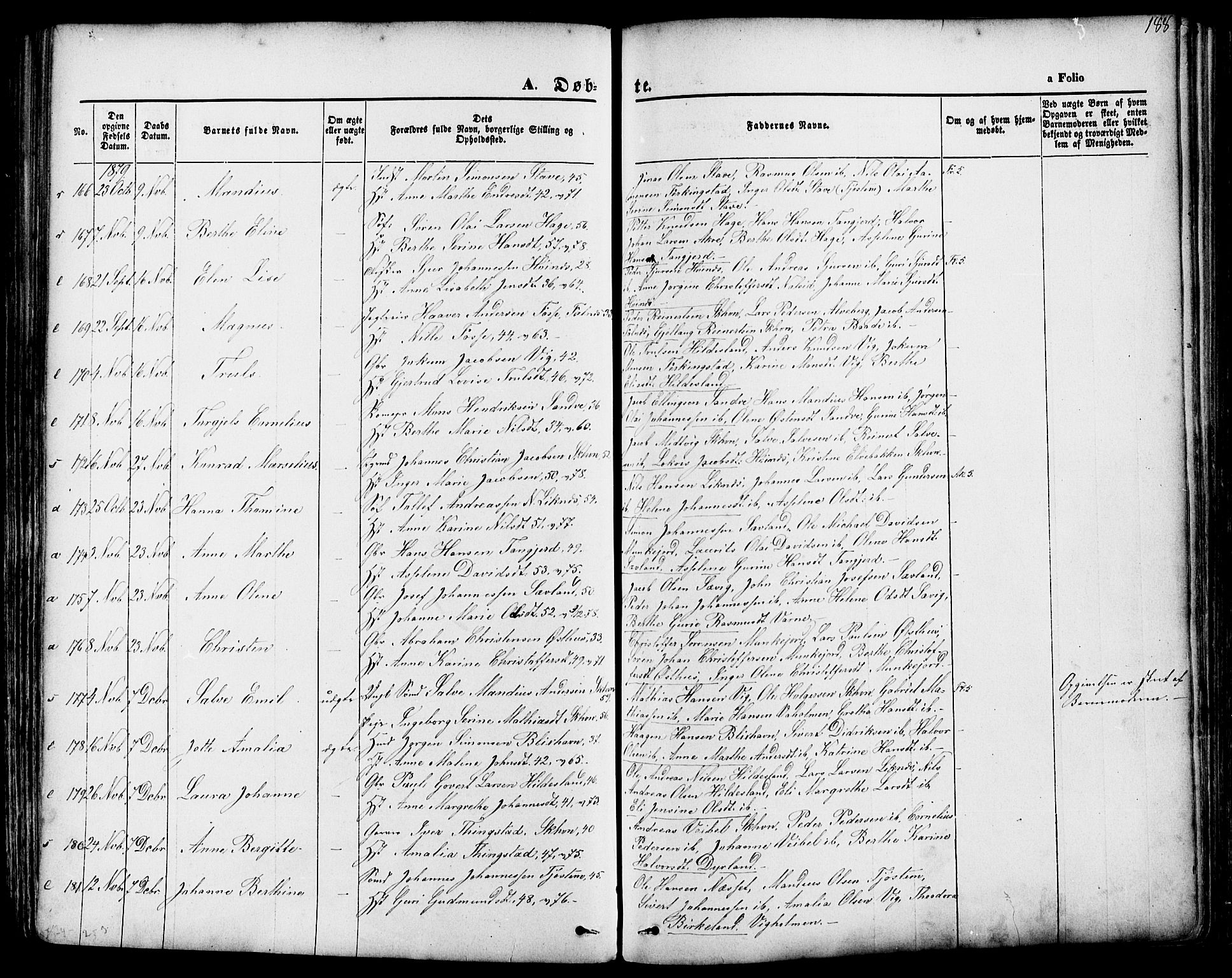 Skudenes sokneprestkontor, SAST/A -101849/H/Ha/Haa/L0006: Parish register (official) no. A 4, 1864-1881, p. 188