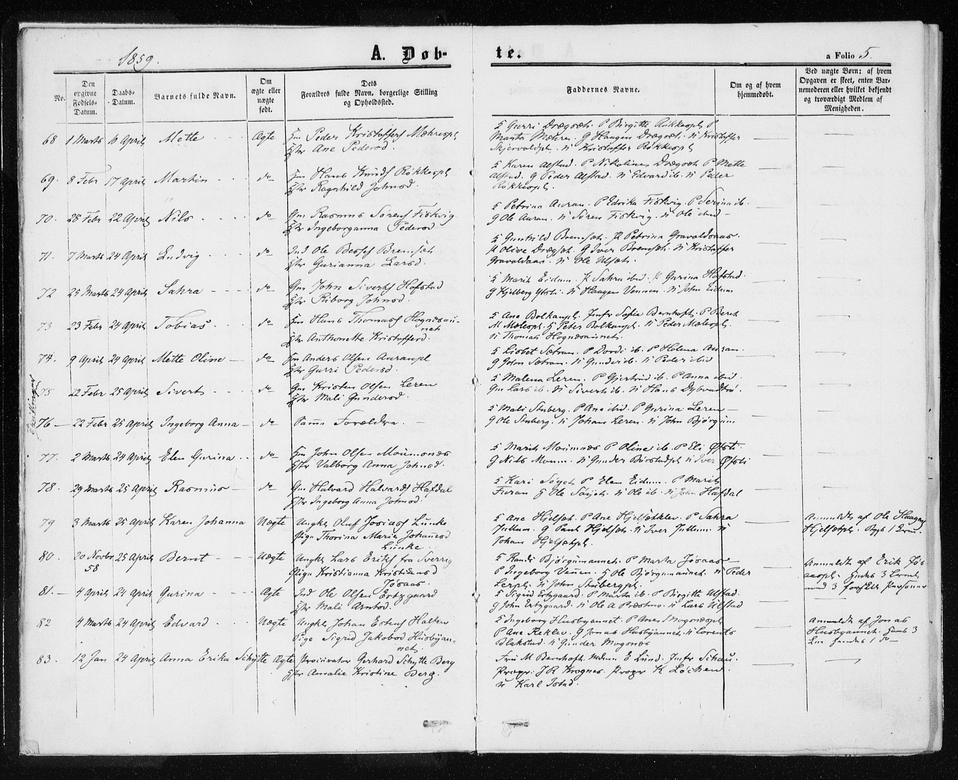 Ministerialprotokoller, klokkerbøker og fødselsregistre - Nord-Trøndelag, AV/SAT-A-1458/709/L0075: Parish register (official) no. 709A15, 1859-1870, p. 5