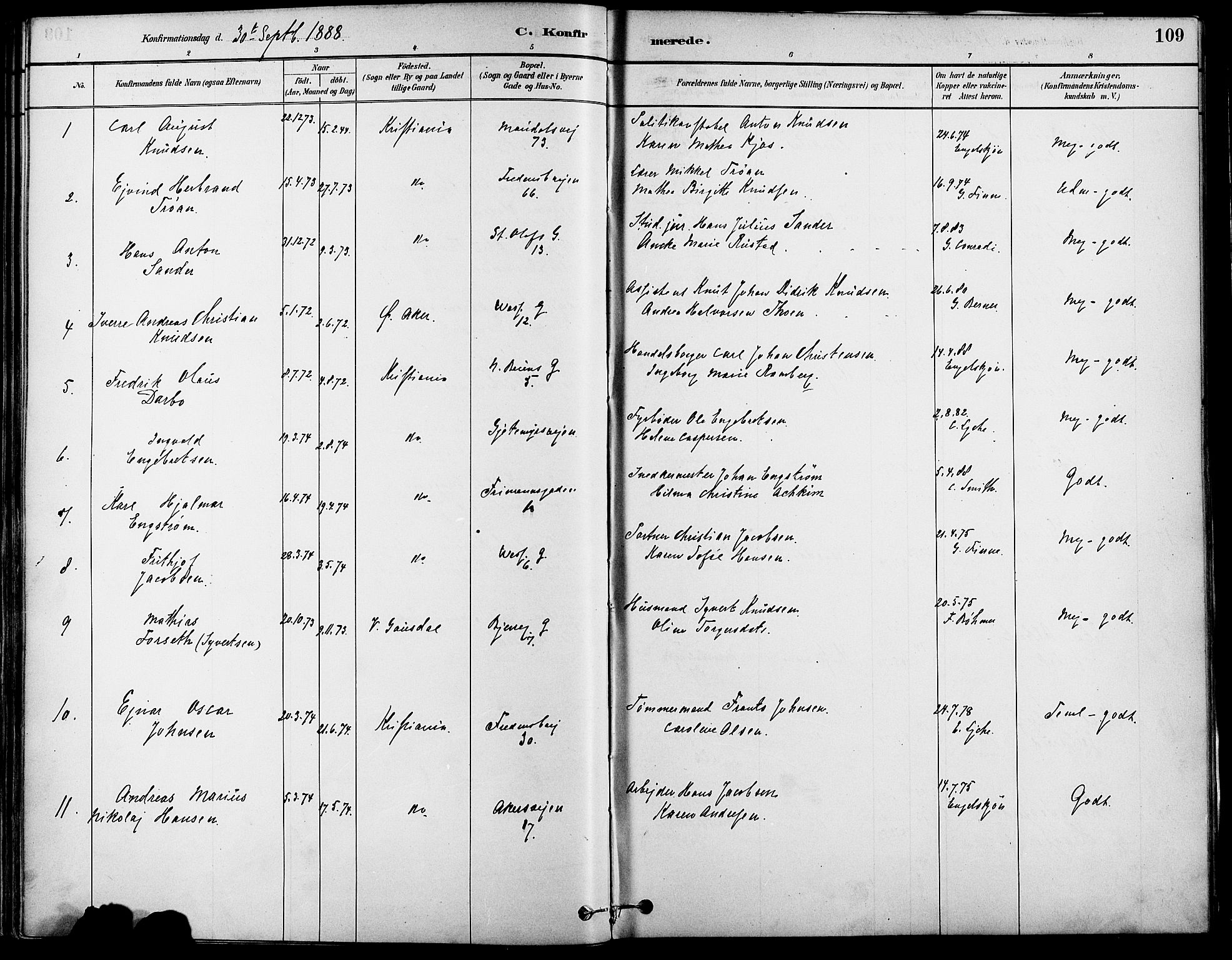Gamle Aker prestekontor Kirkebøker, SAO/A-10617a/F/L0007: Parish register (official) no. 7, 1882-1890, p. 109