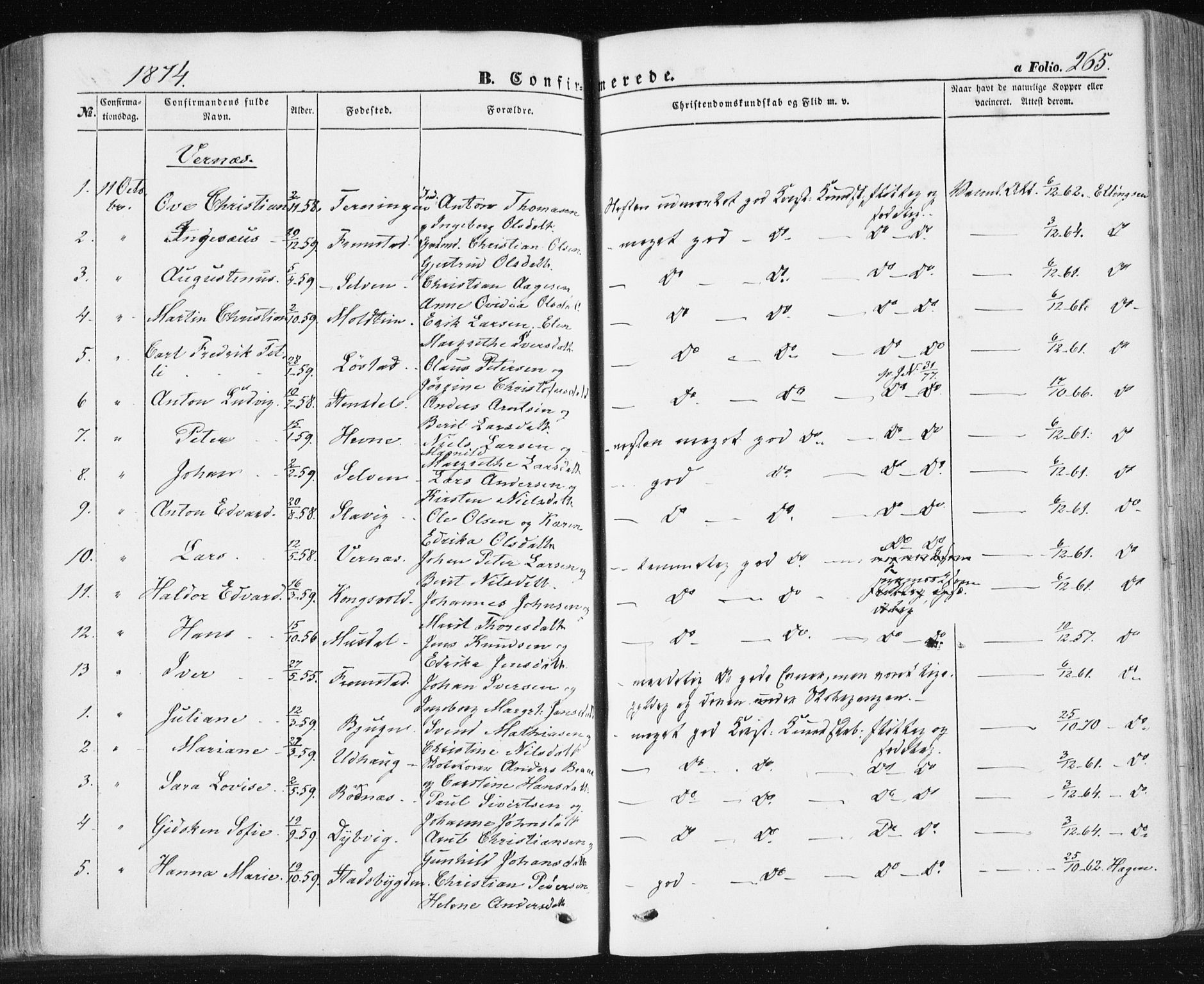 Ministerialprotokoller, klokkerbøker og fødselsregistre - Sør-Trøndelag, SAT/A-1456/659/L0737: Parish register (official) no. 659A07, 1857-1875, p. 265