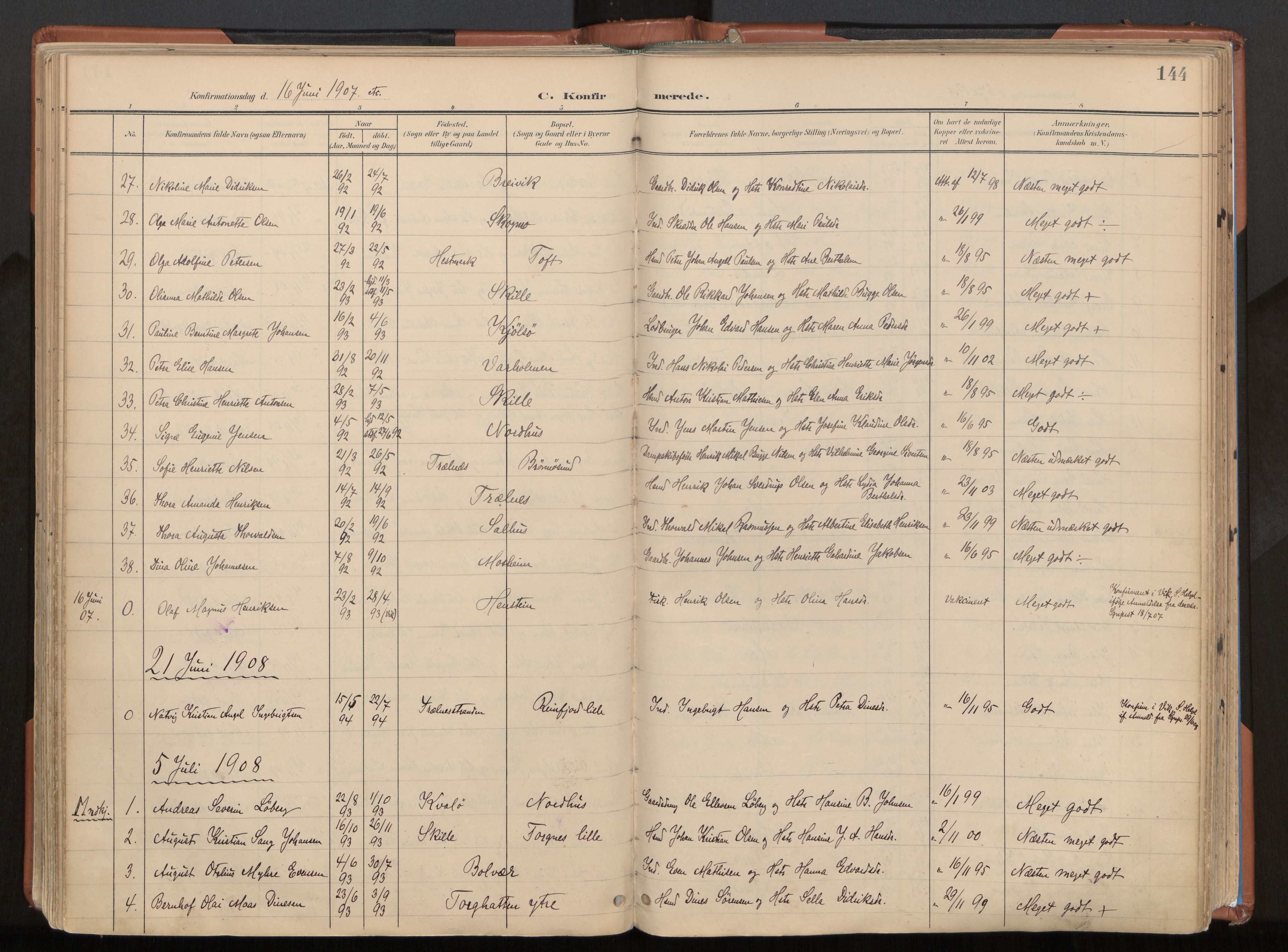 Ministerialprotokoller, klokkerbøker og fødselsregistre - Nordland, AV/SAT-A-1459/813/L0201: Parish register (official) no. 813A11, 1901-1918, p. 144