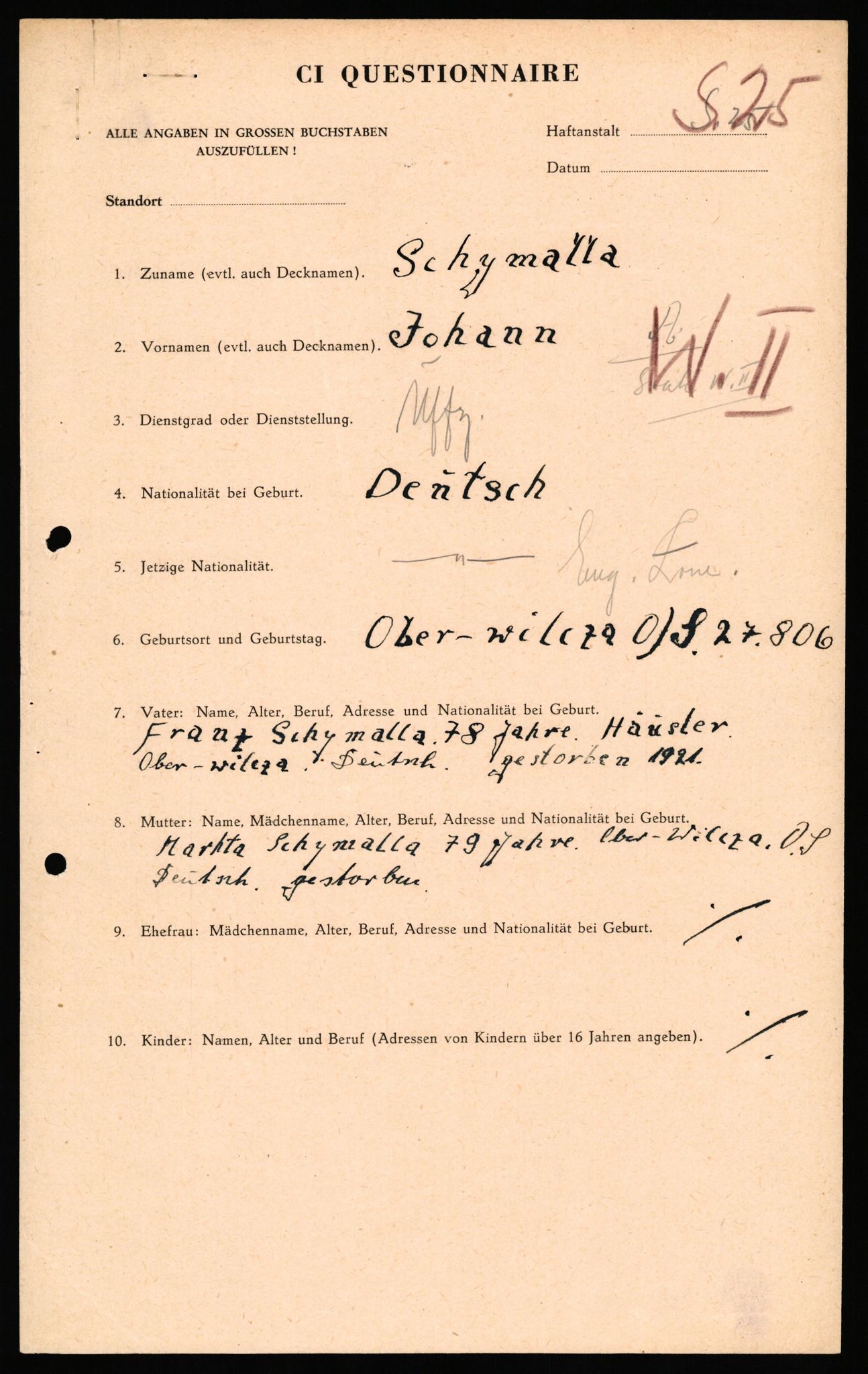 Forsvaret, Forsvarets overkommando II, RA/RAFA-3915/D/Db/L0031: CI Questionaires. Tyske okkupasjonsstyrker i Norge. Tyskere., 1945-1946, p. 254