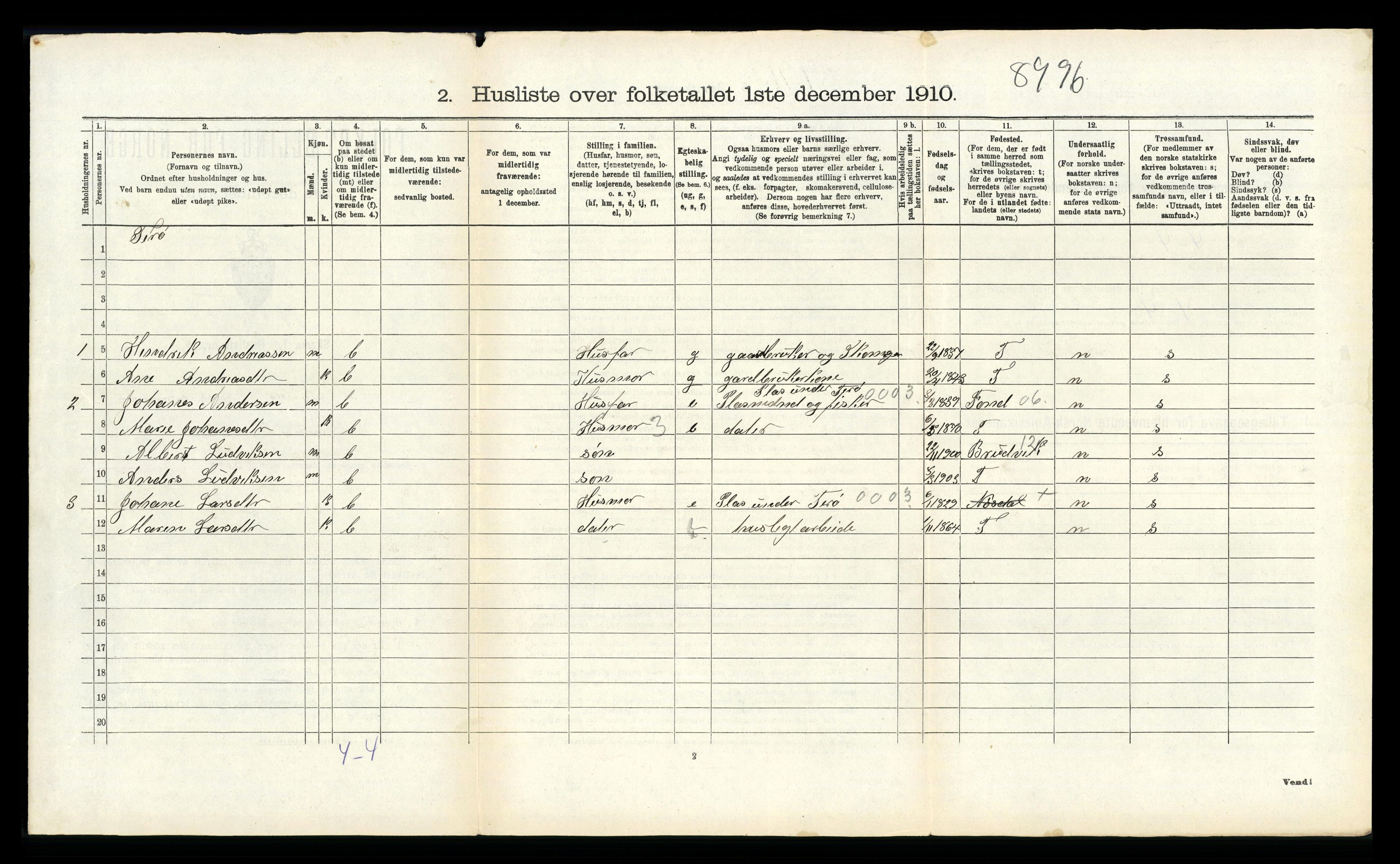 RA, 1910 census for Kinn, 1910, p. 243