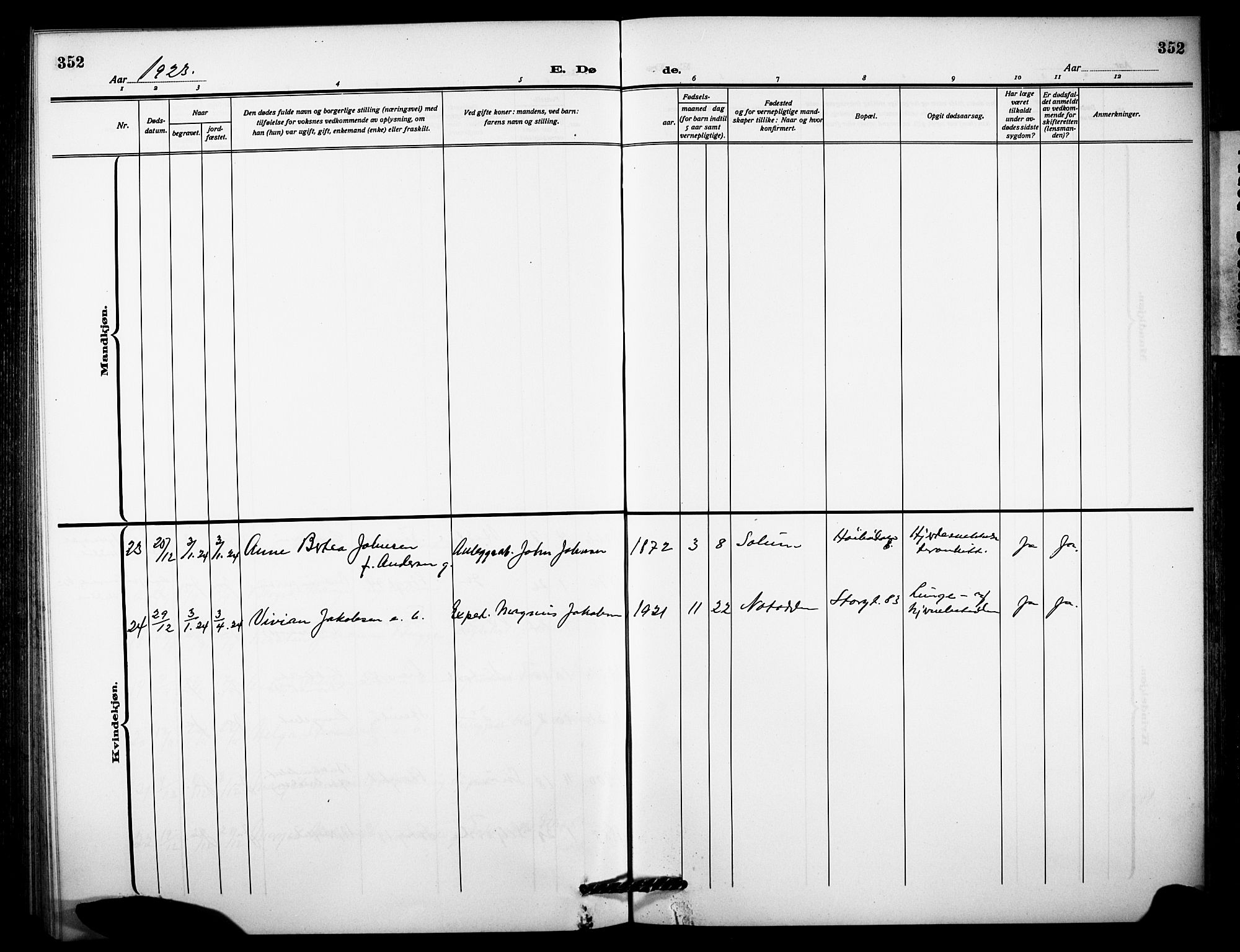 Notodden kirkebøker, AV/SAKO-A-290/G/Ga/L0001: Parish register (copy) no. 1, 1912-1923, p. 352