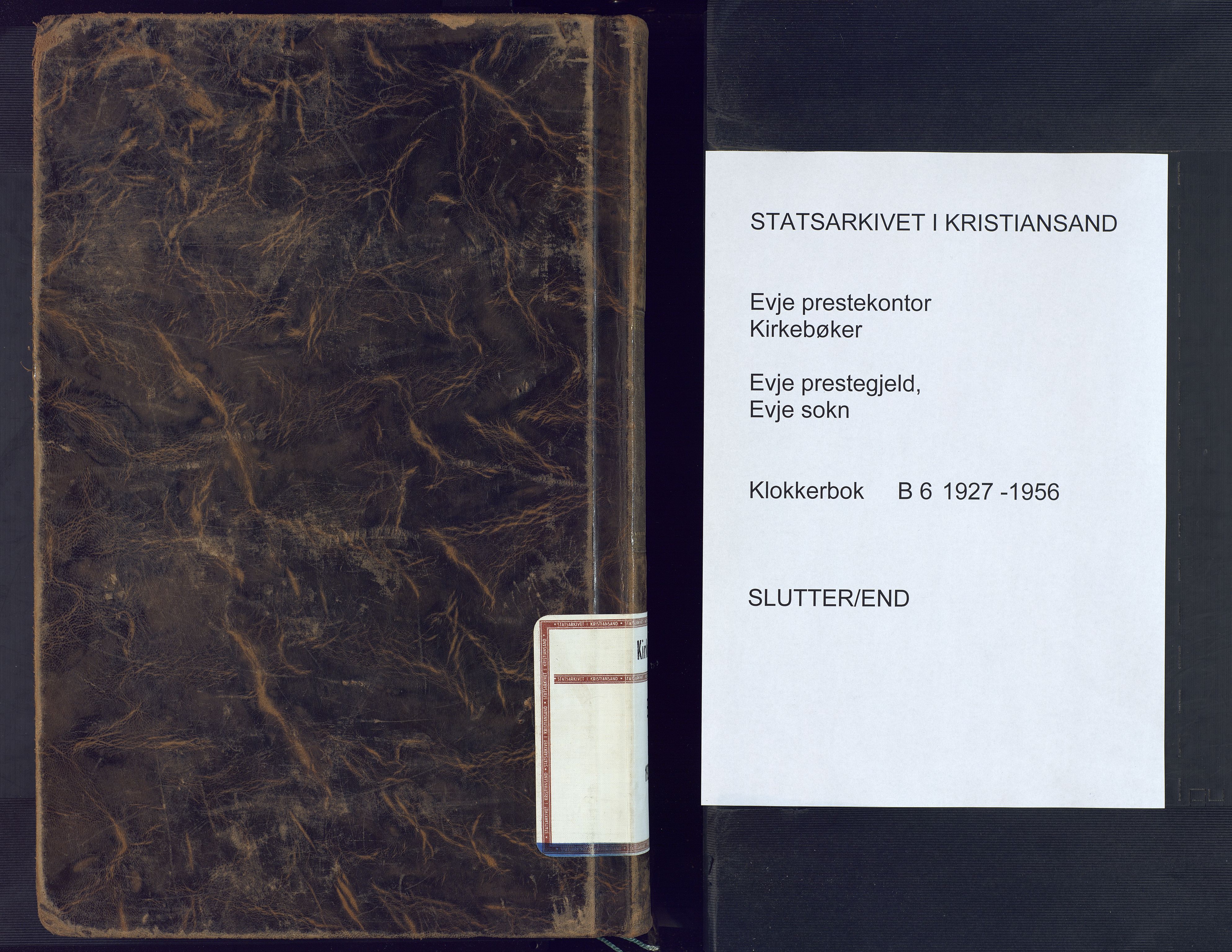 Evje sokneprestkontor, SAK/1111-0008/F/Fb/Fba/L0006: Parish register (copy) no. B 6, 1927-1956