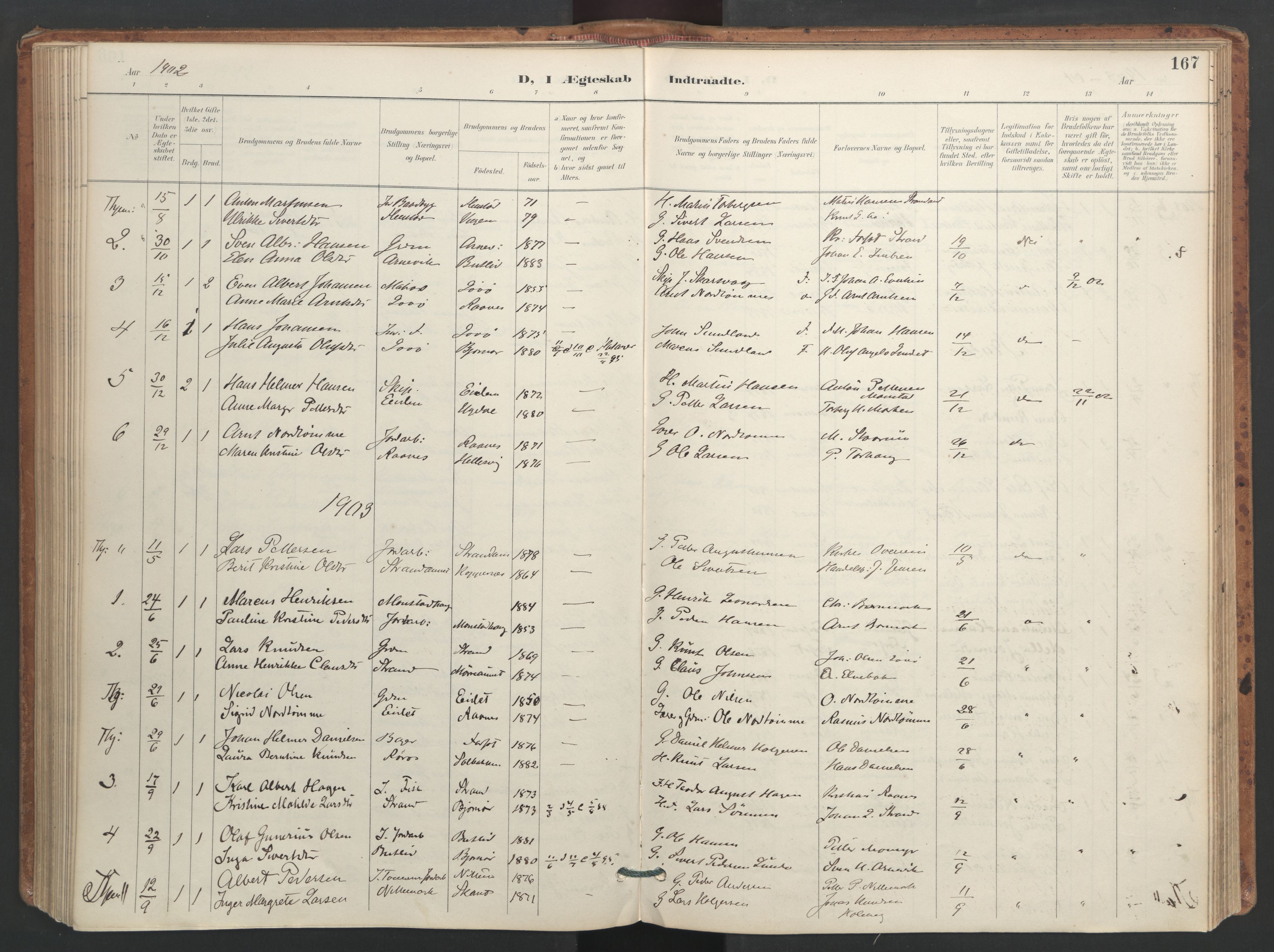 Ministerialprotokoller, klokkerbøker og fødselsregistre - Sør-Trøndelag, SAT/A-1456/655/L0681: Parish register (official) no. 655A10, 1895-1907, p. 167