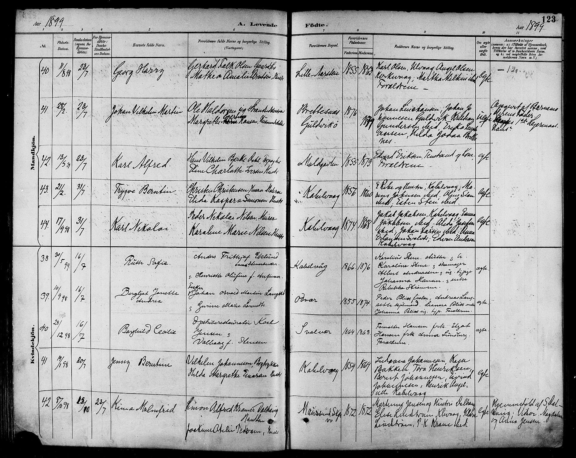 Ministerialprotokoller, klokkerbøker og fødselsregistre - Nordland, SAT/A-1459/874/L1060: Parish register (official) no. 874A04, 1890-1899, p. 123