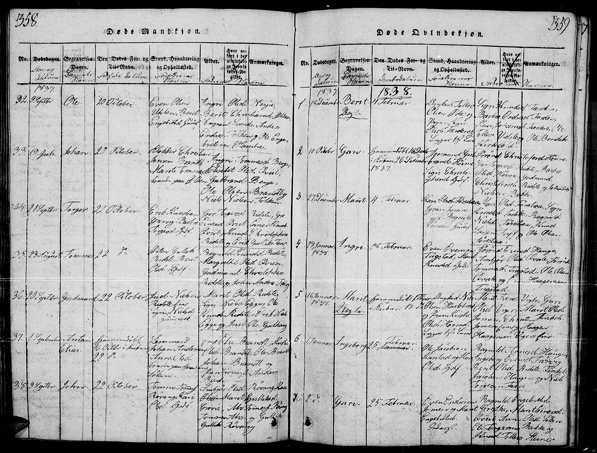 Slidre prestekontor, SAH/PREST-134/H/Ha/Hab/L0001: Parish register (copy) no. 1, 1814-1838, p. 358-359