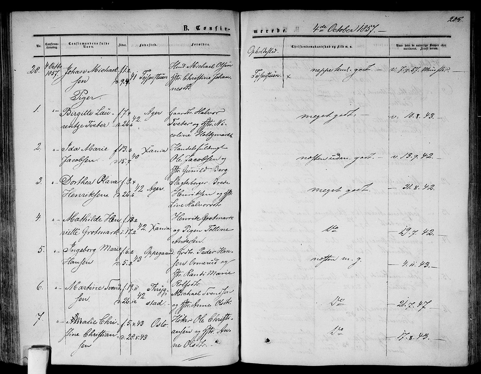 Gamlebyen prestekontor Kirkebøker, AV/SAO-A-10884/F/Fa/L0004: Parish register (official) no. 4, 1850-1857, p. 205