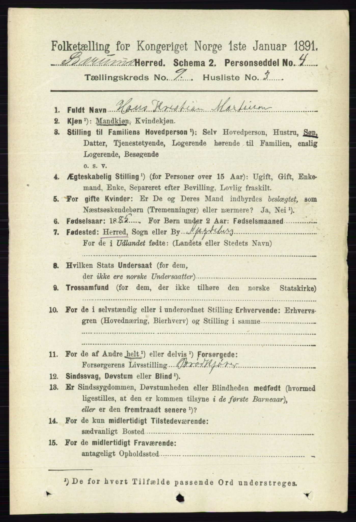 RA, 1891 census for 0219 Bærum, 1891, p. 5148