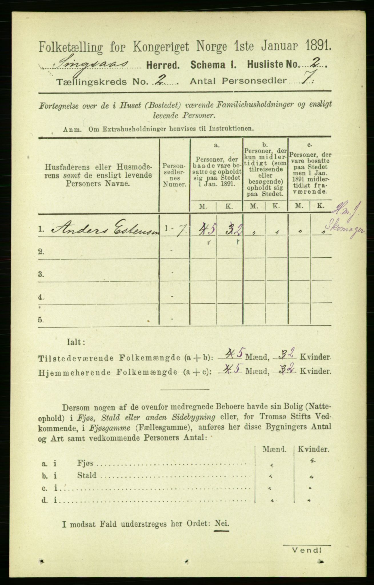 RA, 1891 census for 1646 Singsås, 1891, p. 182