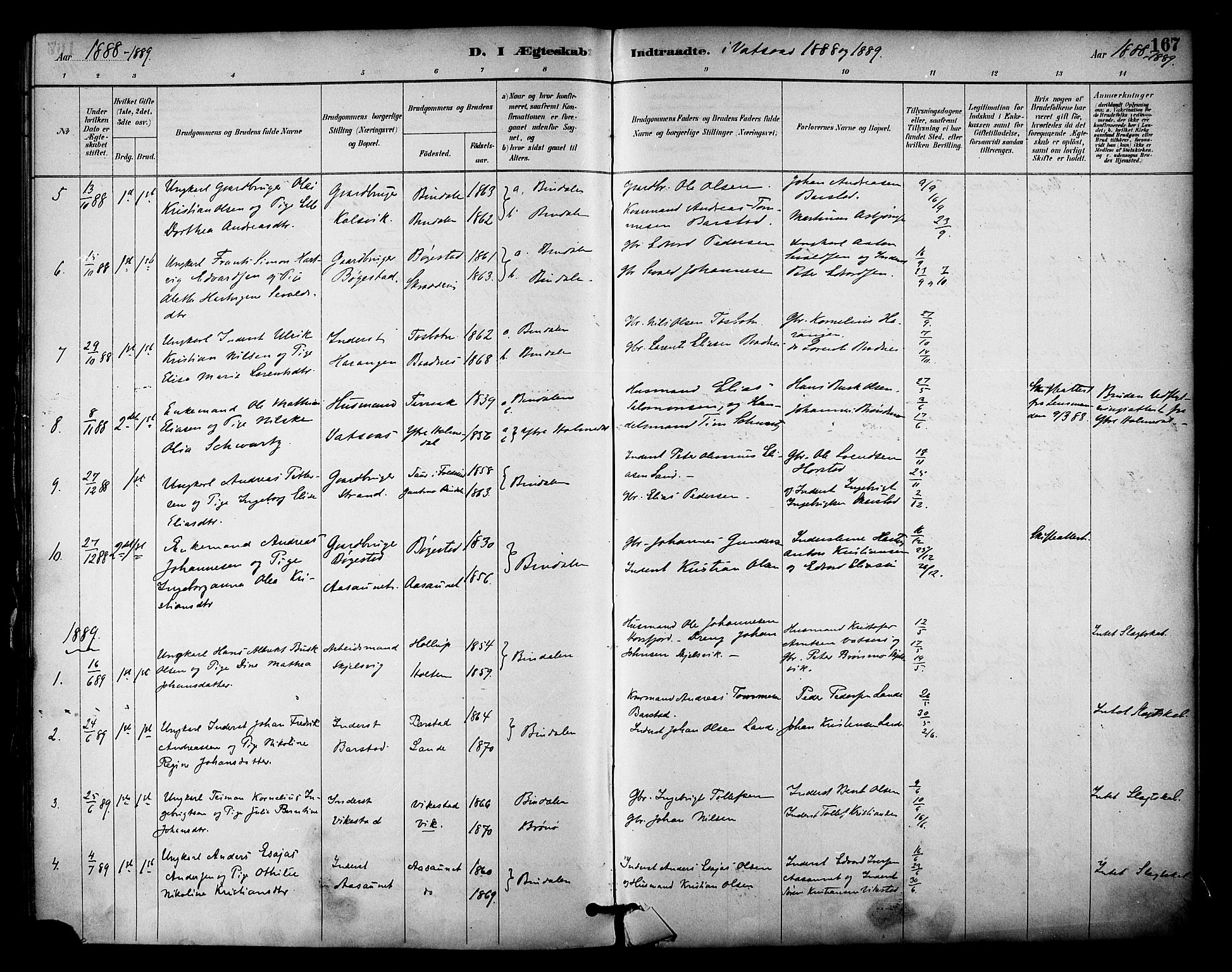 Ministerialprotokoller, klokkerbøker og fødselsregistre - Nordland, AV/SAT-A-1459/810/L0150: Parish register (official) no. 810A10 /1, 1884-1895, p. 167