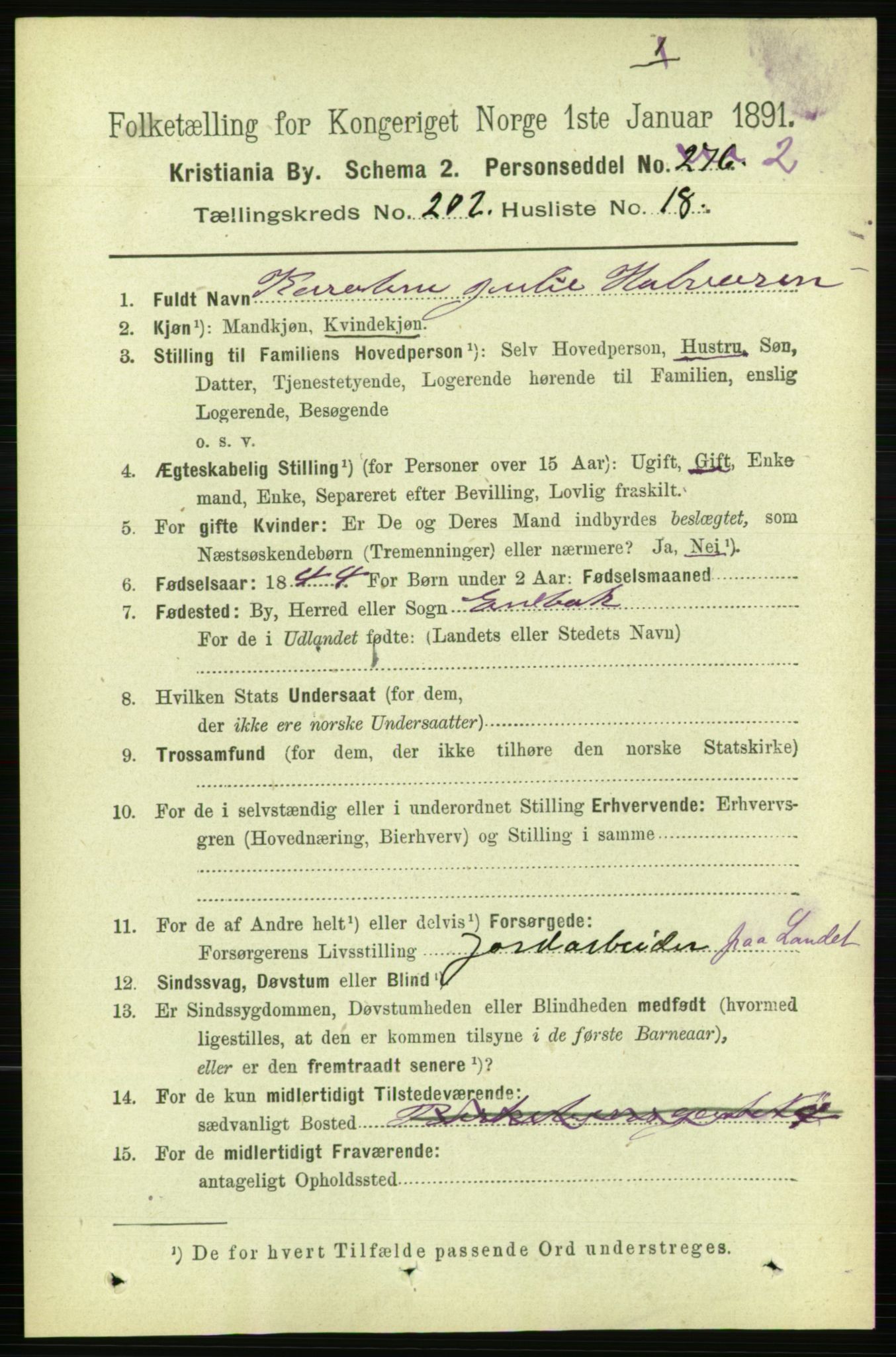 RA, 1891 census for 0301 Kristiania, 1891, p. 121800