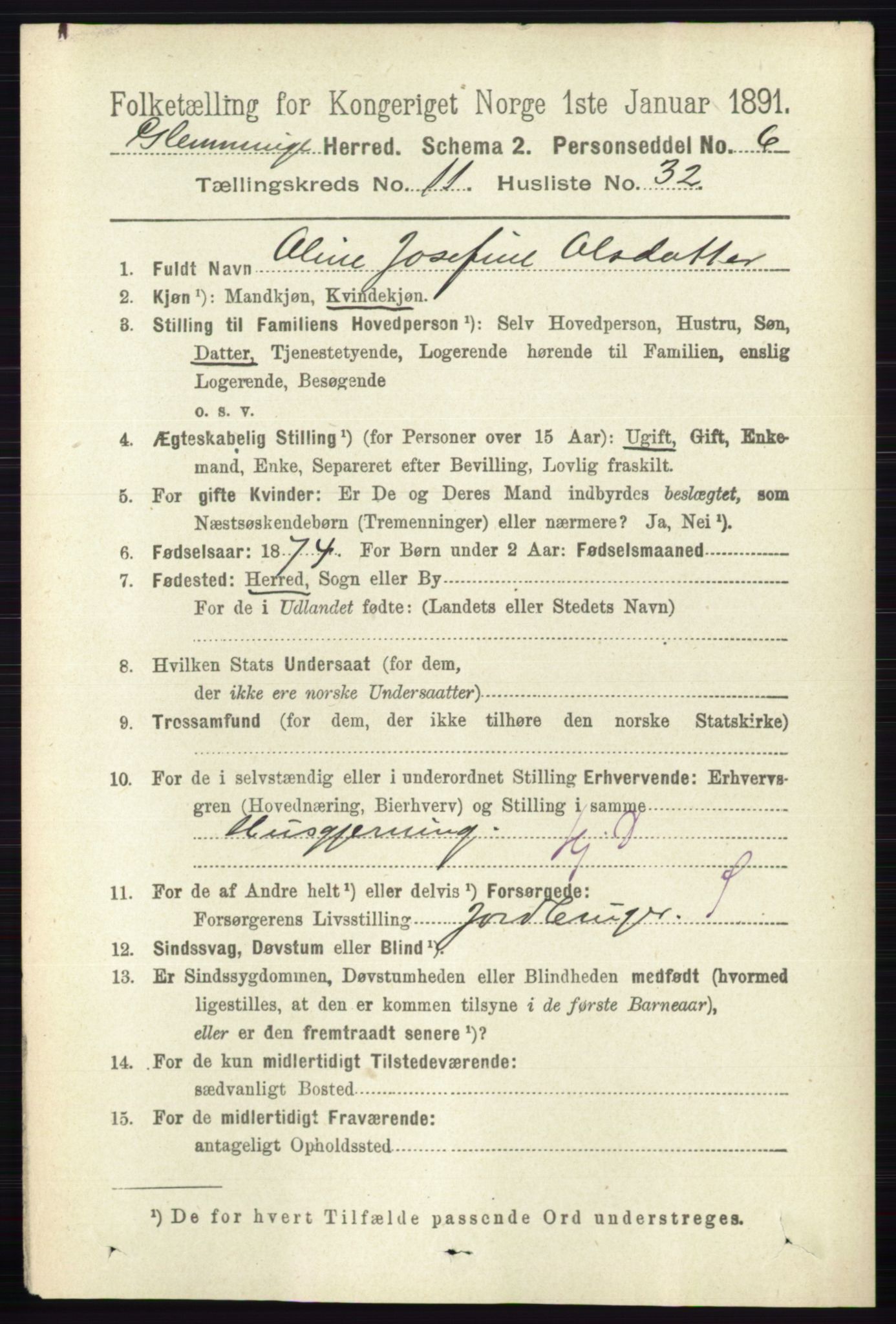 RA, 1891 census for 0132 Glemmen, 1891, p. 10781