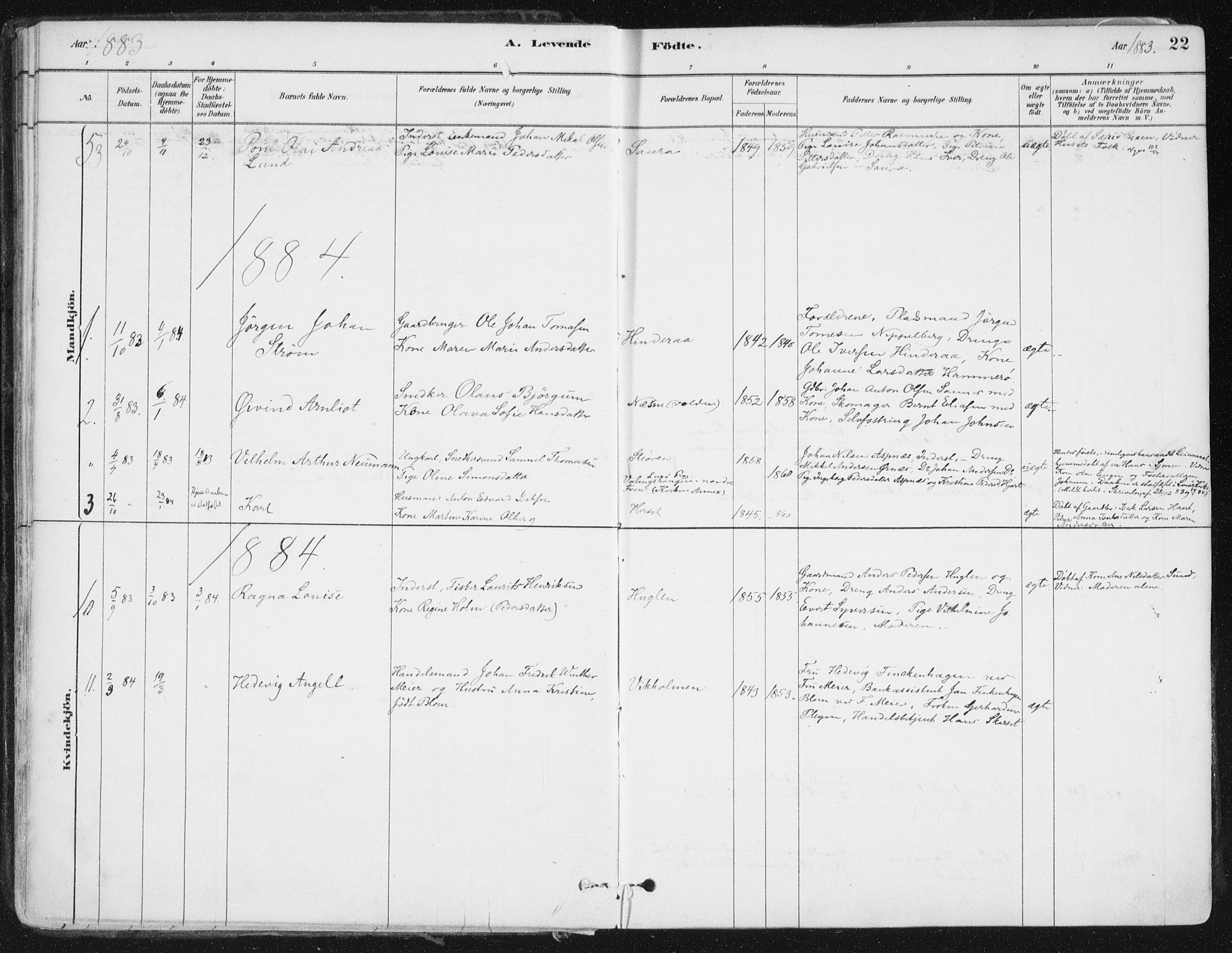 Ministerialprotokoller, klokkerbøker og fødselsregistre - Nordland, AV/SAT-A-1459/838/L0552: Parish register (official) no. 838A10, 1880-1910, p. 22