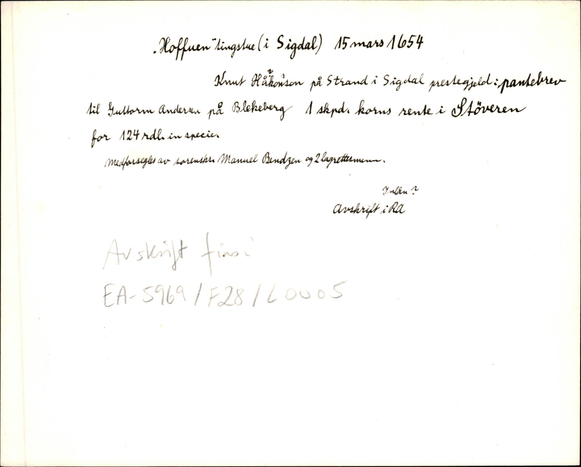 Riksarkivets diplomsamling, AV/RA-EA-5965/F35/F35d/L0004: Innlånte diplomer, seddelregister, 1643-1660, p. 397