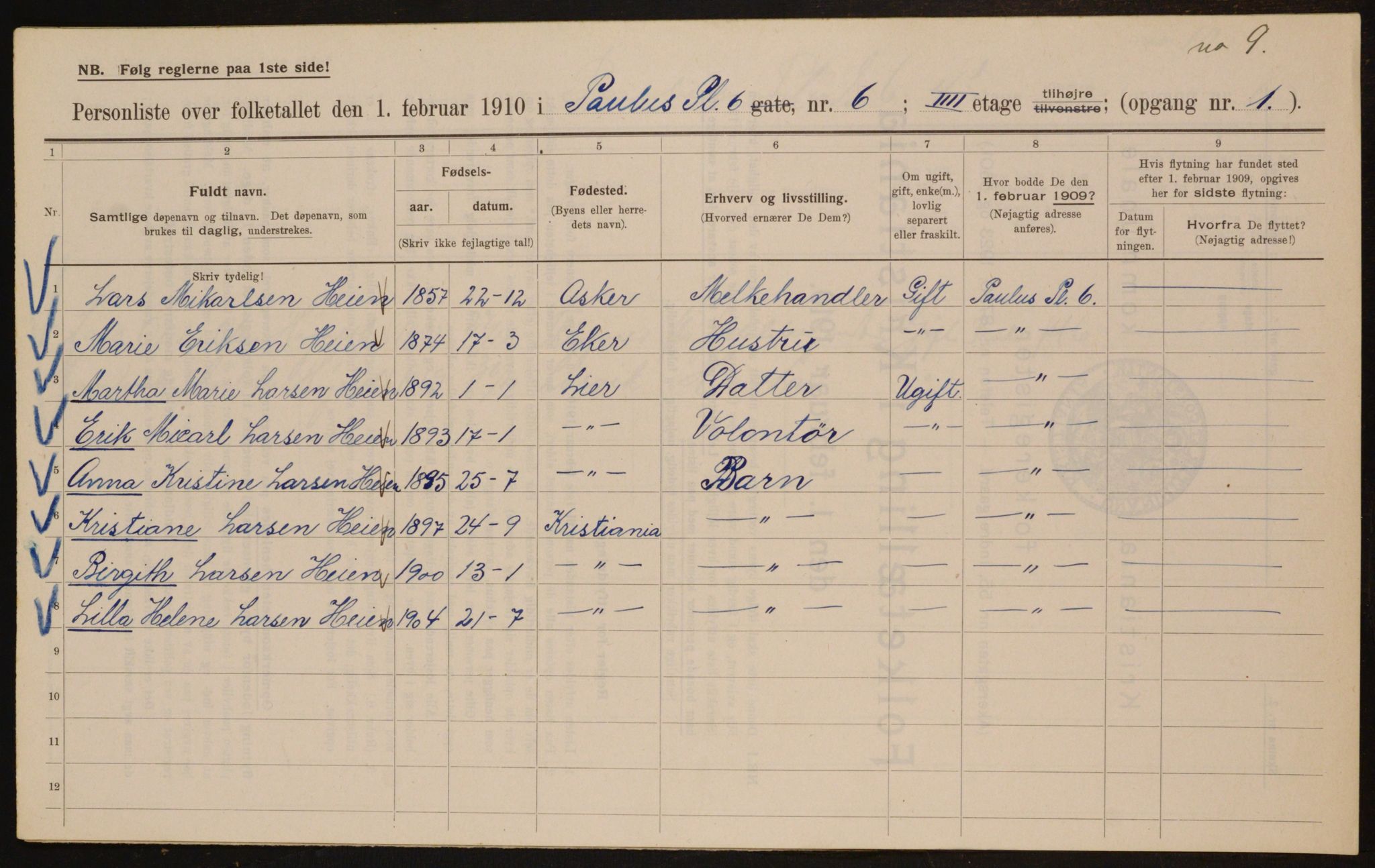 OBA, Municipal Census 1910 for Kristiania, 1910, p. 75647