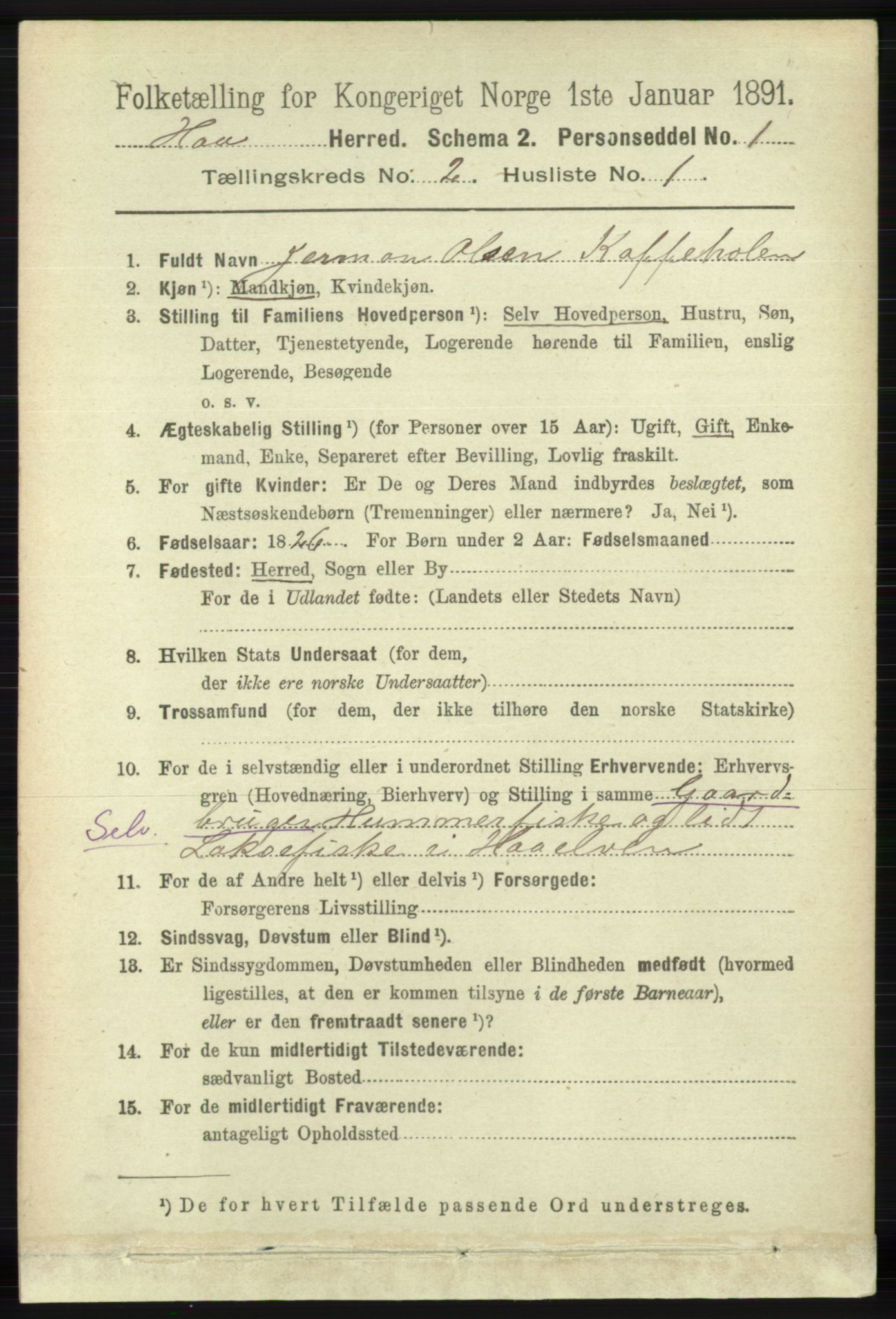 RA, 1891 census for 1119 Hå, 1891, p. 373