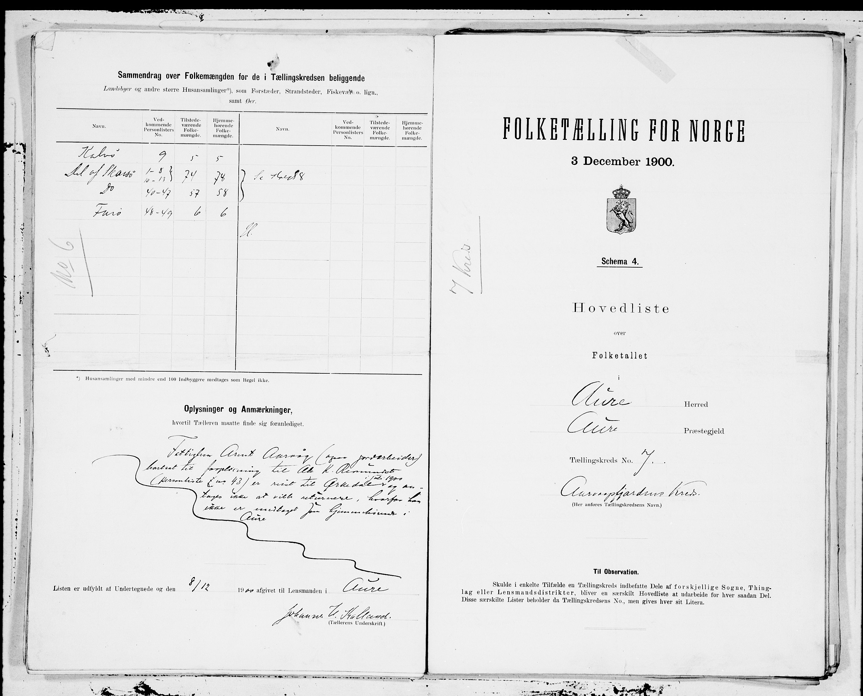 SAT, 1900 census for Aure, 1900, p. 14