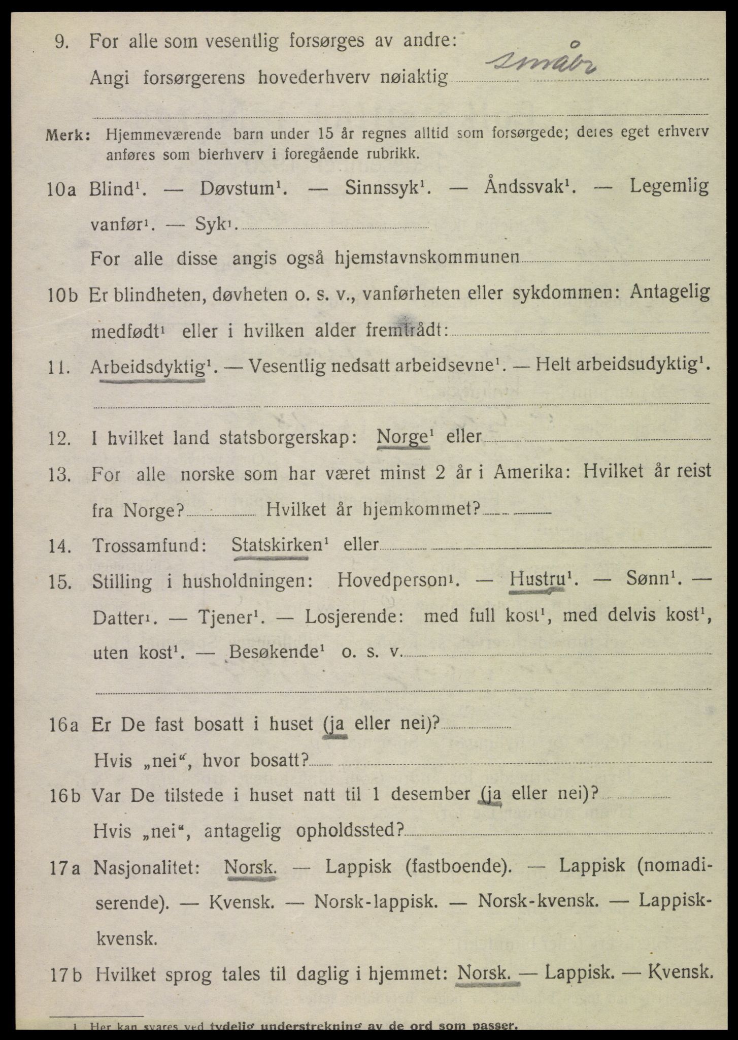 SAT, 1920 census for Stamnes, 1920, p. 3685