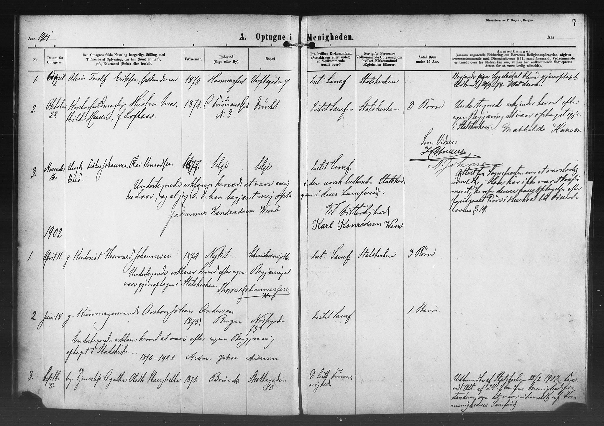 Nykirken Sokneprestembete, SAB/A-77101/H/Haa/L0054: Parish register (official) no. H 3, 1897-1943, p. 7