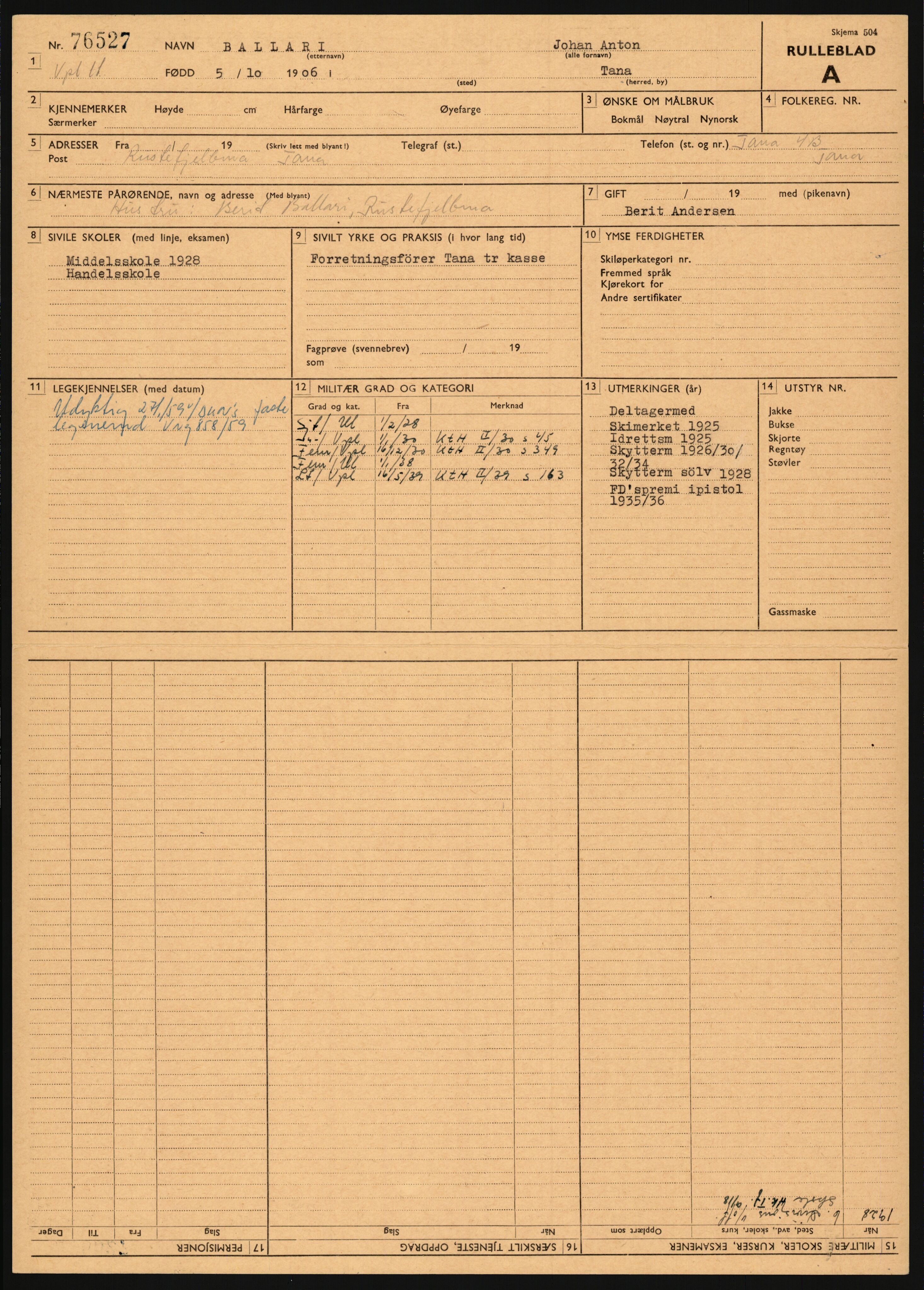 Forsvaret, Varanger bataljon, AV/RA-RAFA-2258/1/D/L0455: Rulleblad og tjenesteuttalelser for befal født 1894-1896, 1901-1909 og 1911-1915, 1894-1915, p. 50