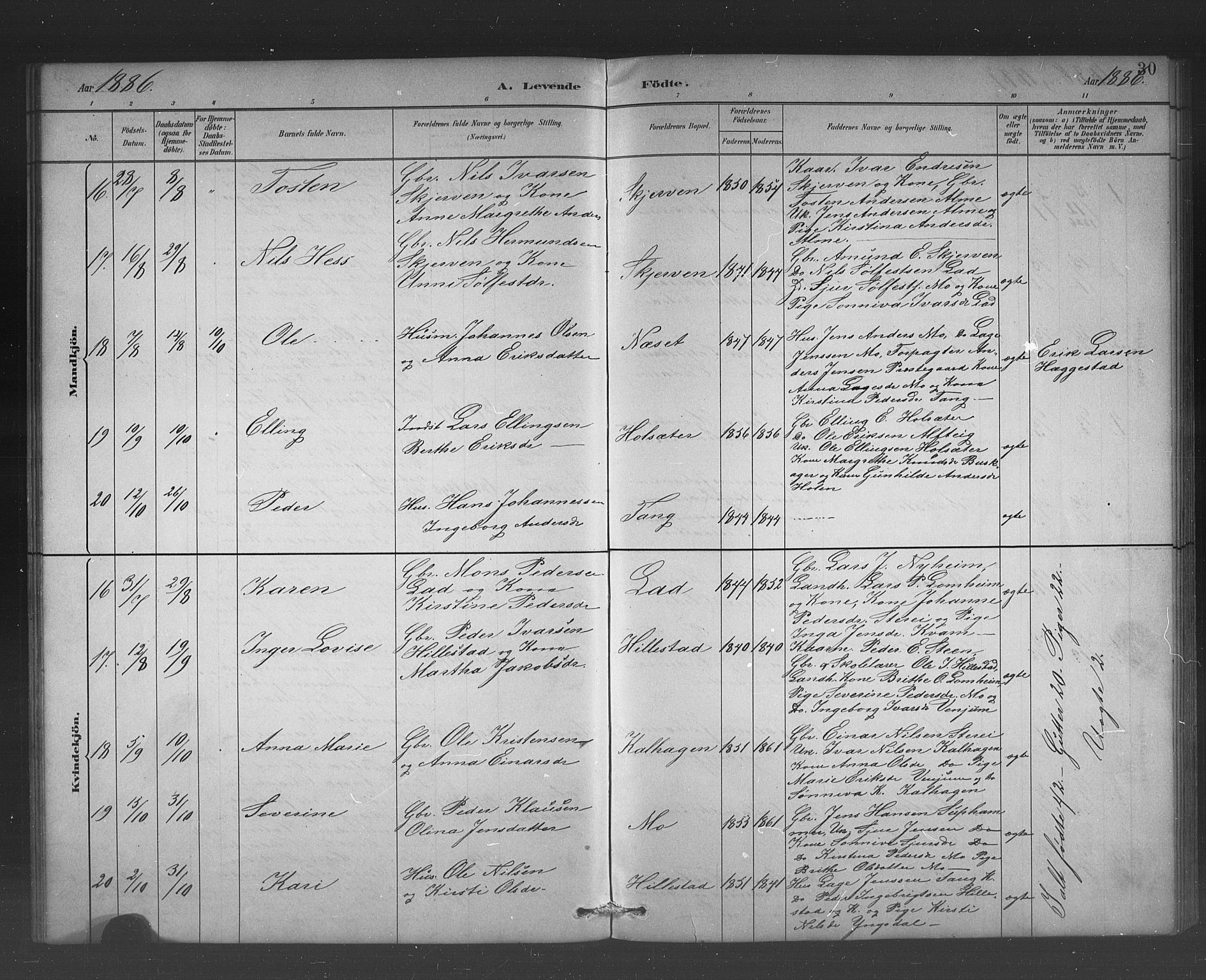 Hafslo sokneprestembete, AV/SAB-A-80301/H/Hab/Habb/L0001: Parish register (copy) no. B 1, 1882-1908, p. 30