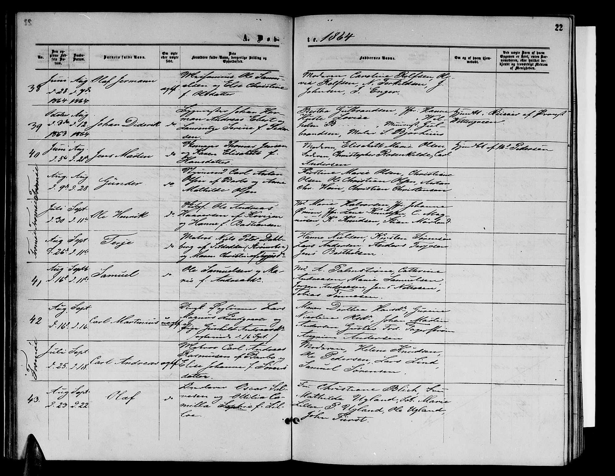 Arendal sokneprestkontor, Trefoldighet, SAK/1111-0040/F/Fb/L0004: Parish register (copy) no. B 4, 1861-1873, p. 22