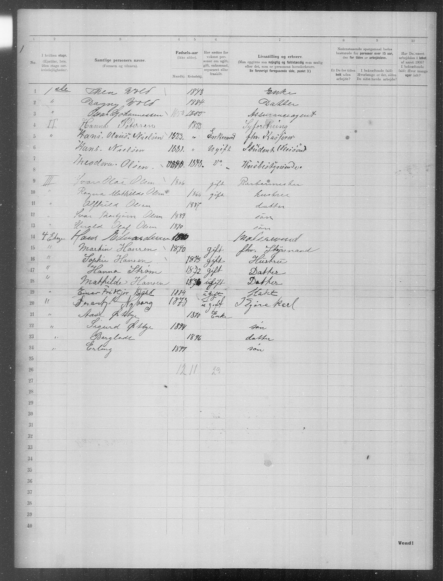 OBA, Municipal Census 1903 for Kristiania, 1903, p. 24391