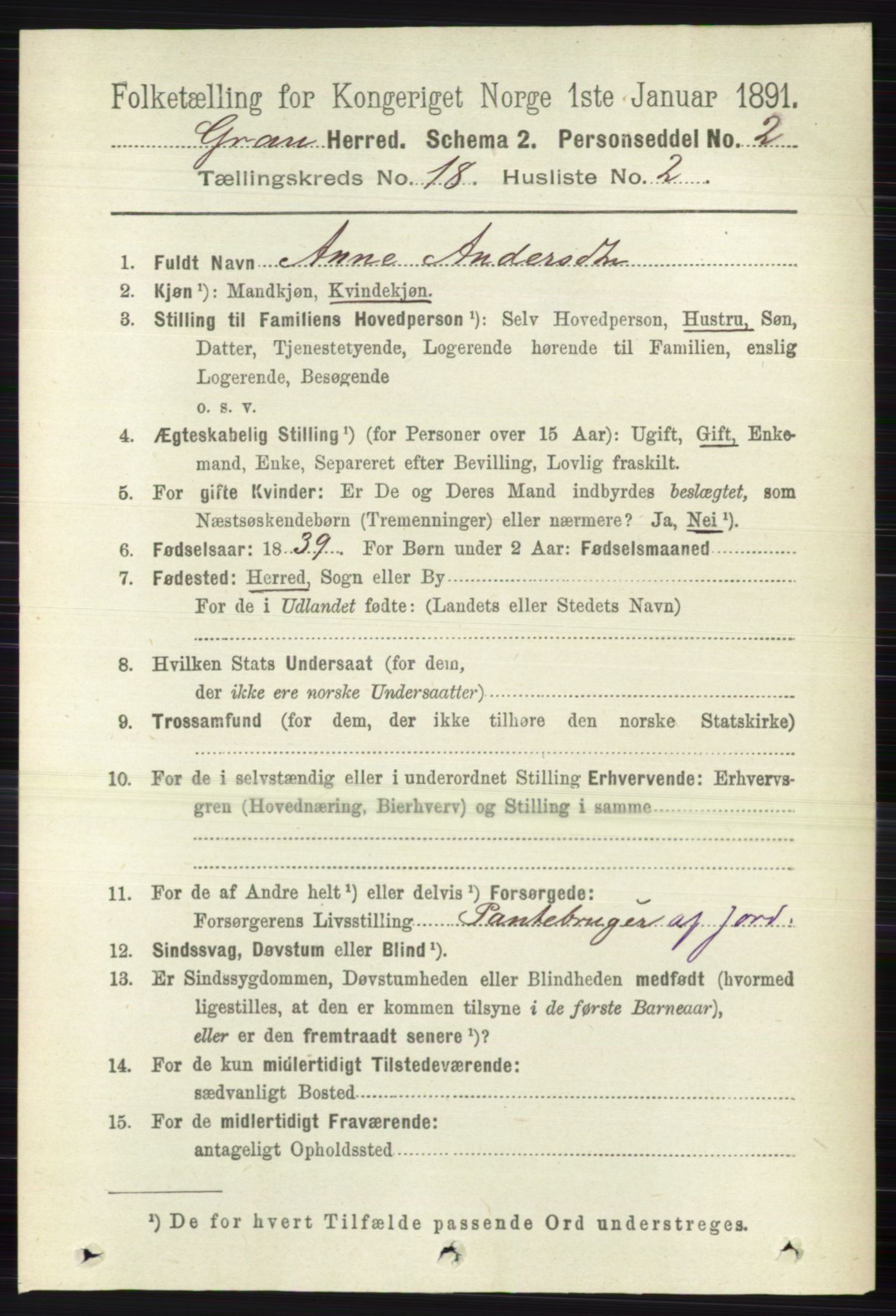 RA, 1891 census for 0534 Gran, 1891, p. 9543