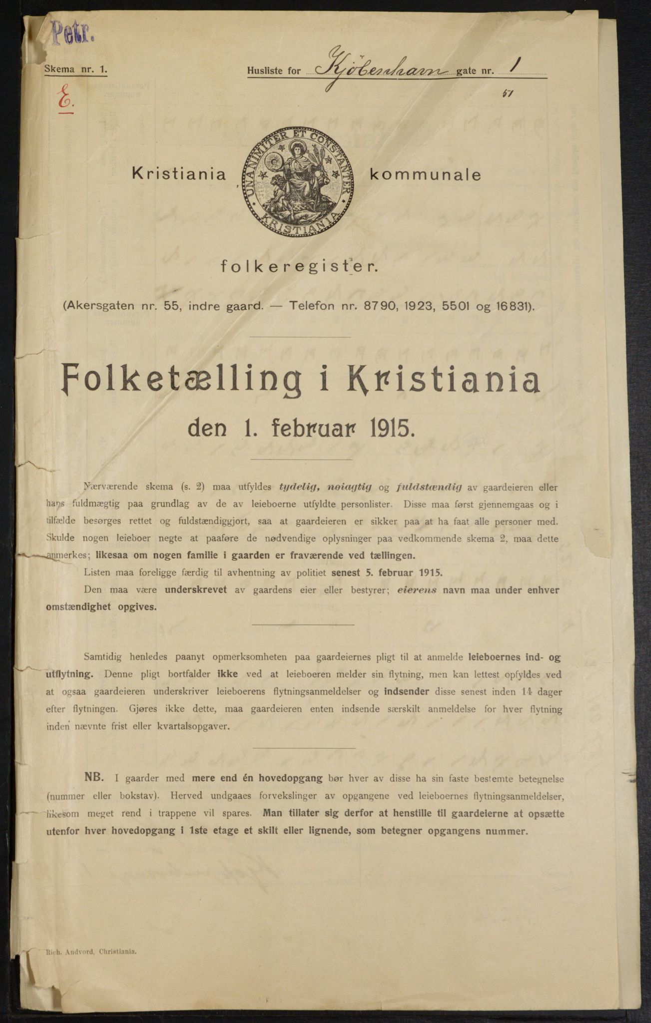 OBA, Municipal Census 1915 for Kristiania, 1915, p. 54487