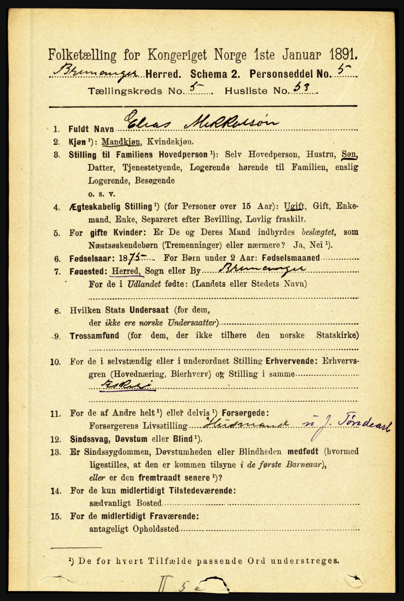 RA, 1891 census for 1438 Bremanger, 1891, p. 2319