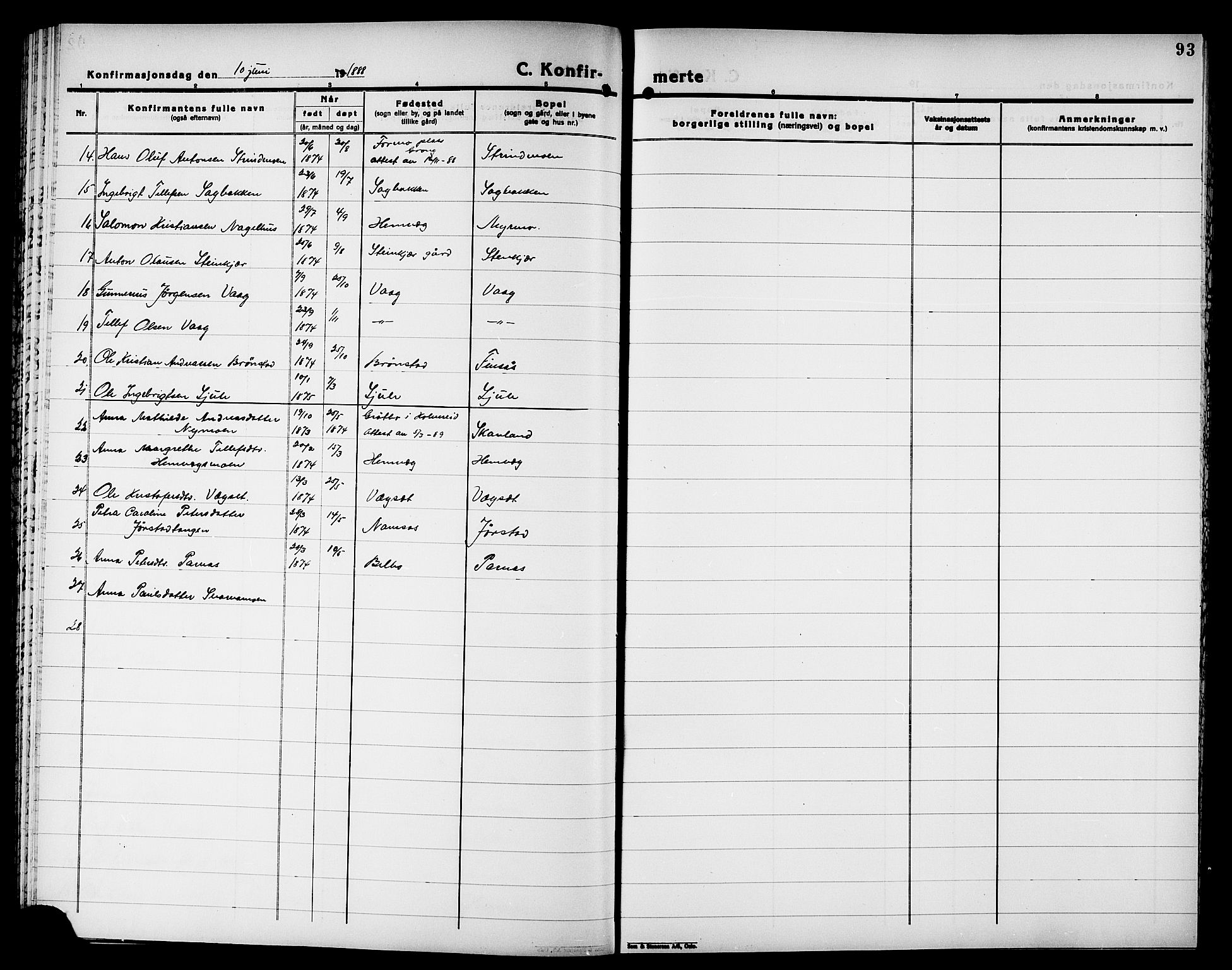 Ministerialprotokoller, klokkerbøker og fødselsregistre - Nord-Trøndelag, AV/SAT-A-1458/749/L0487: Parish register (official) no. 749D03, 1887-1902, p. 93