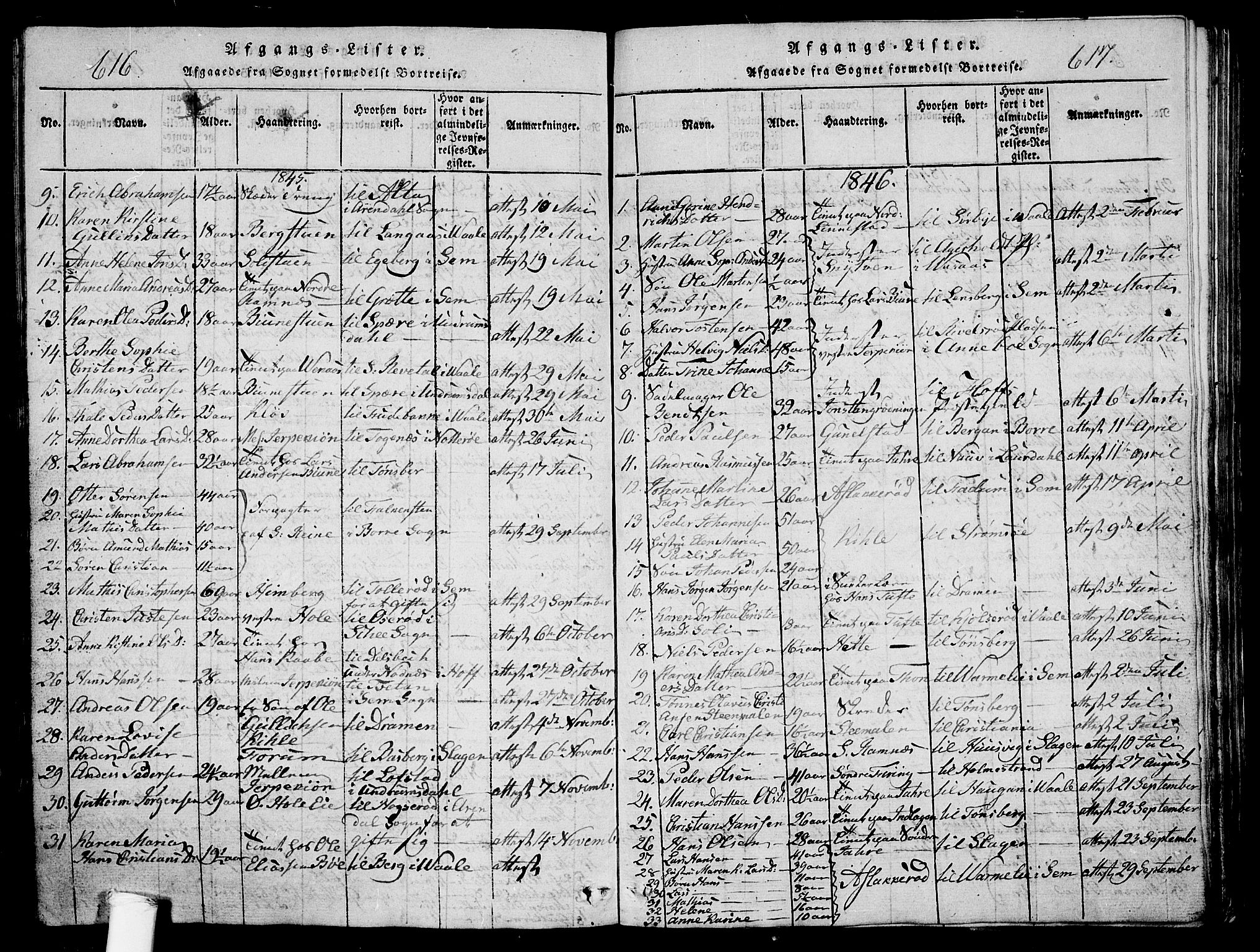 Ramnes kirkebøker, AV/SAKO-A-314/G/Ga/L0001: Parish register (copy) no. I 1, 1813-1847, p. 616-617