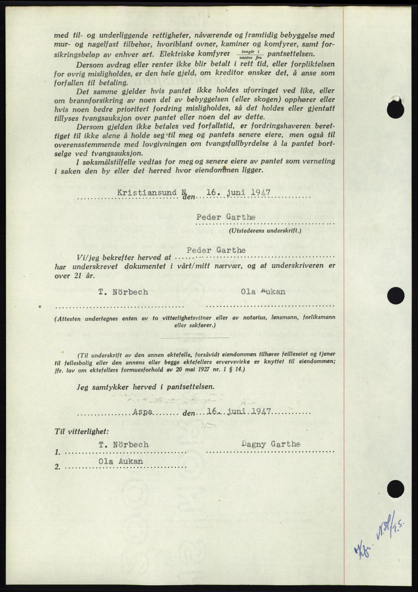 Nordmøre sorenskriveri, AV/SAT-A-4132/1/2/2Ca: Mortgage book no. B96, 1947-1947, Diary no: : 1663/1947