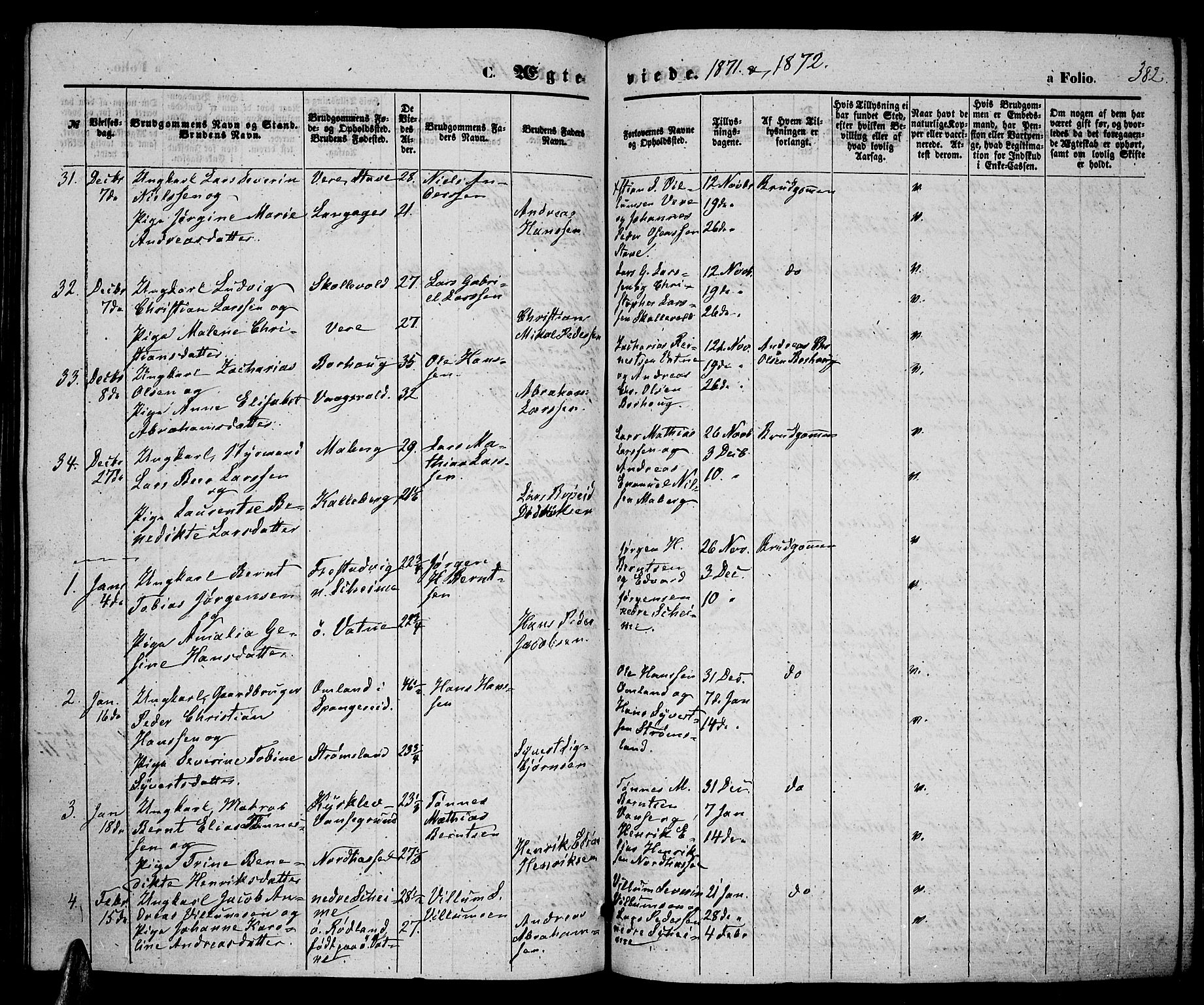 Lista sokneprestkontor, SAK/1111-0027/F/Fb/L0003: Parish register (copy) no. B 3, 1862-1877, p. 382
