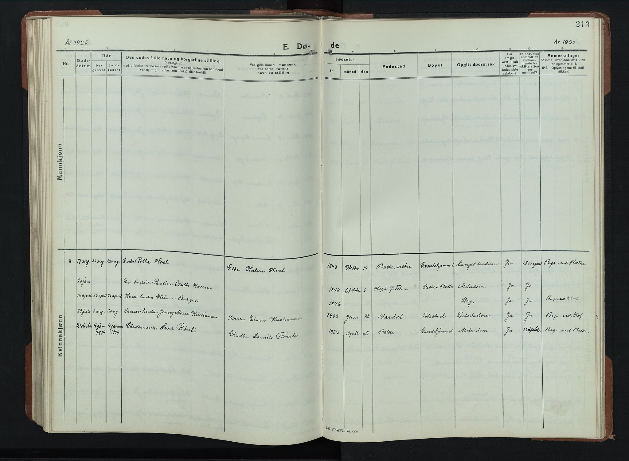 Balke prestekontor, SAH/PREST-106/H/Ha/Hab/L0002: Parish register (copy) no. 2, 1929-1951, p. 213