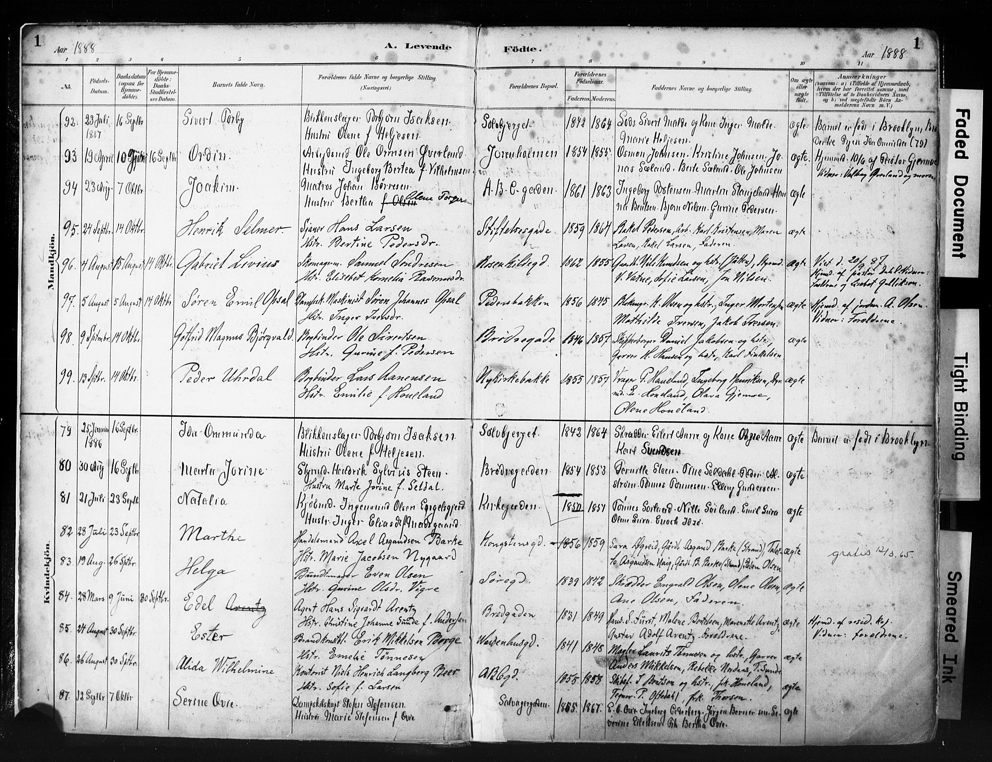 St. Petri sokneprestkontor, AV/SAST-A-101813/001/30/30BA/L0019: Parish register (official) no. A 20, 1888-1901, p. 1