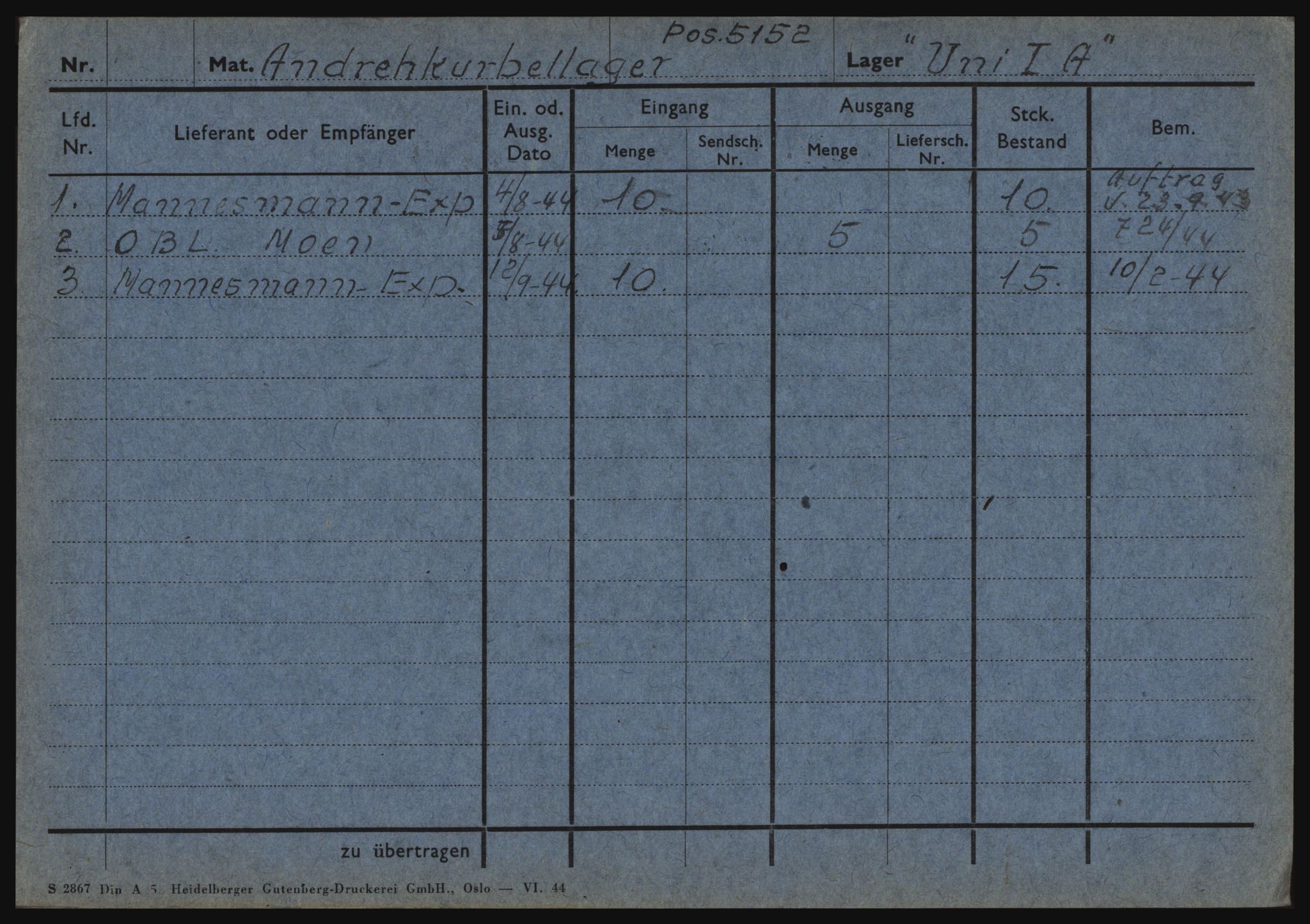 Tyske arkiver, Organisation Todt (OT), Einsatzgruppe Wiking, AV/RA-RAFA-2188/1/O/O12/L0002: Kartotek - Elektromaterial etc A-Z, 1940-1945, p. 14