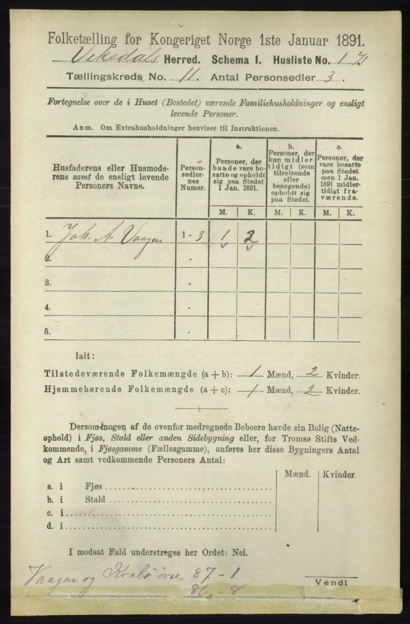 RA, 1891 census for 1157 Vikedal, 1891, p. 2842