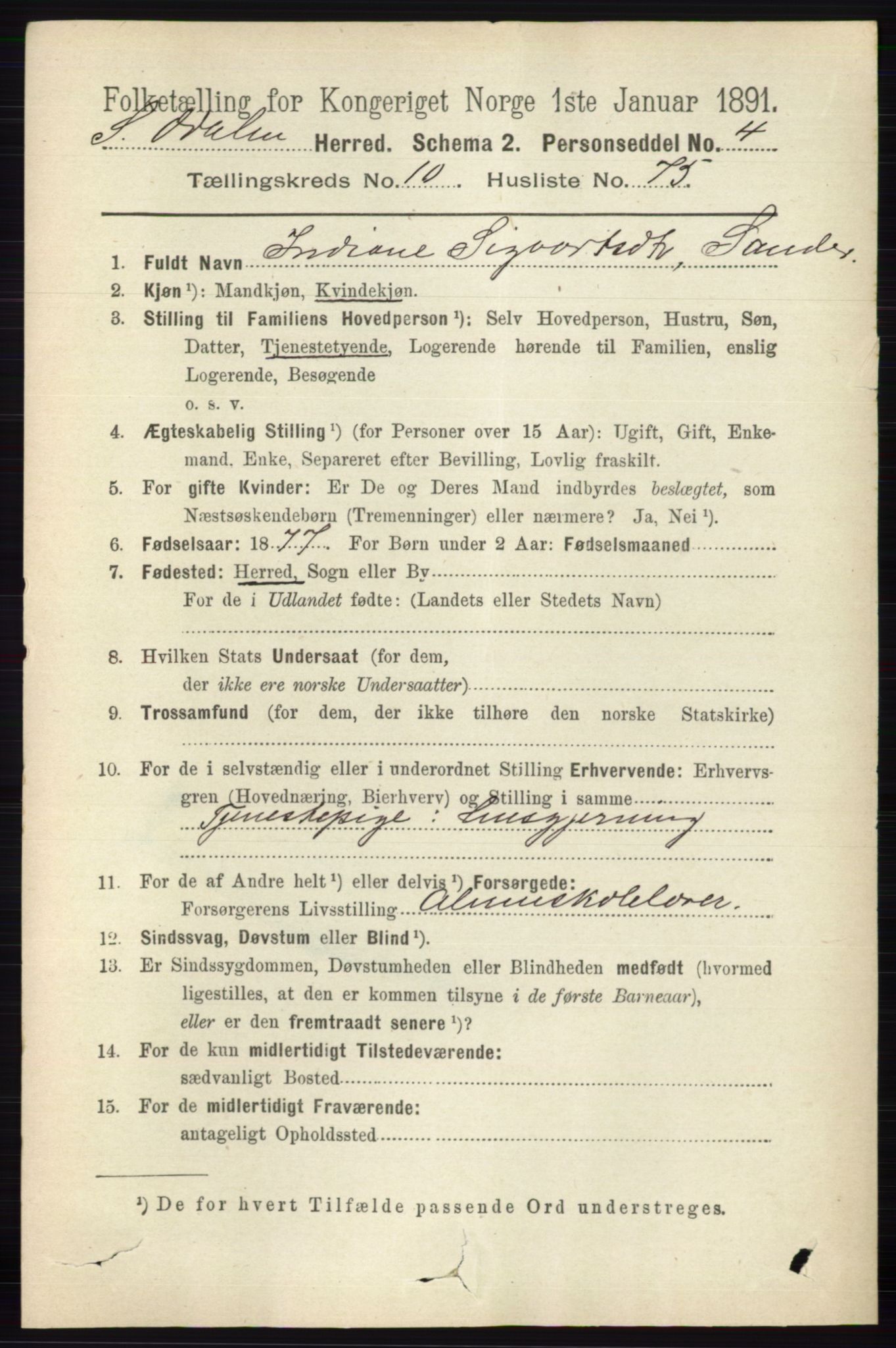 RA, 1891 census for 0419 Sør-Odal, 1891, p. 4823